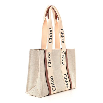 Chloe Cotton Calfskin Medium Woody Ribbon Tote White Brown 3 of 10