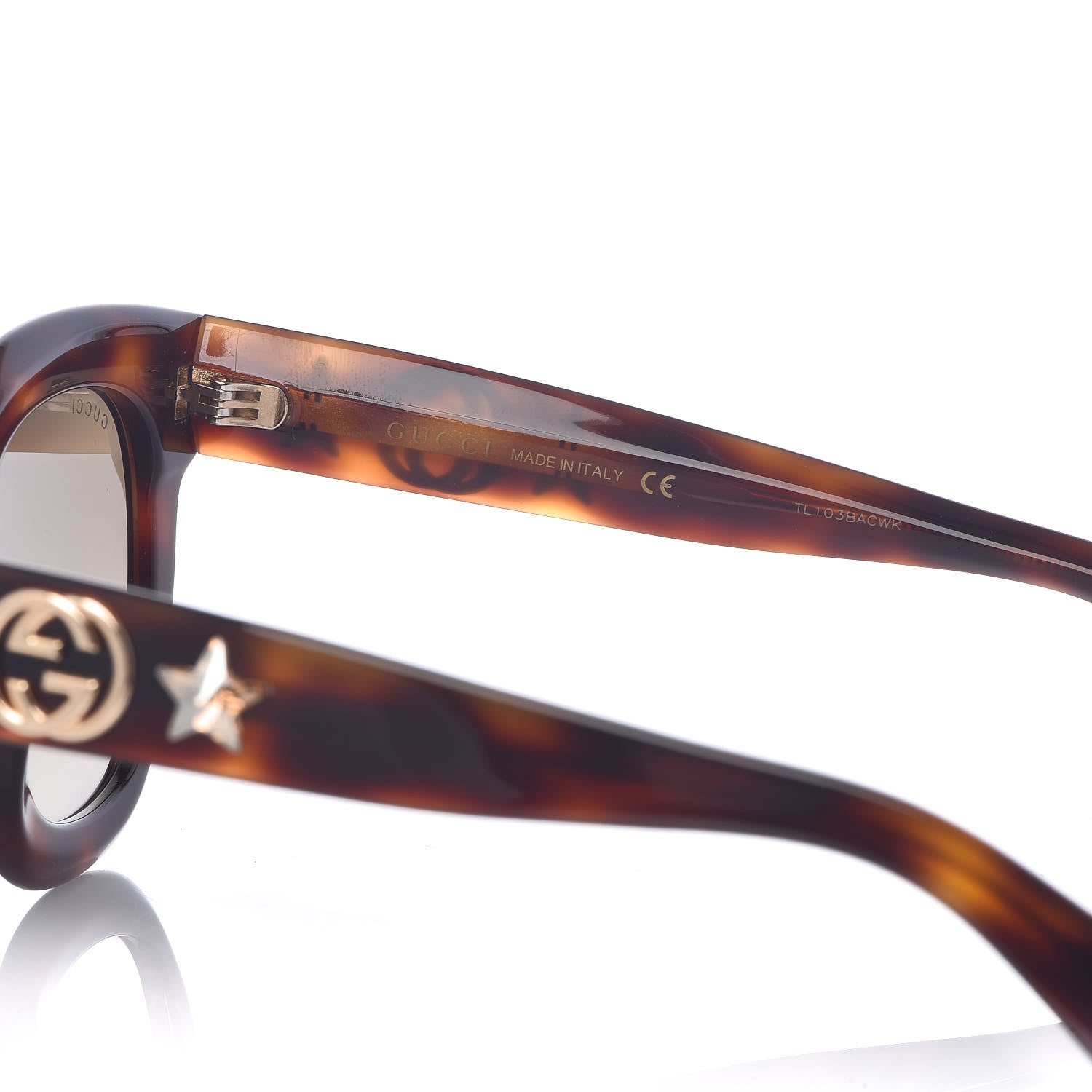 Gucci Round Frame Star Sunglasses GG0208S Tortoise 6 of 7