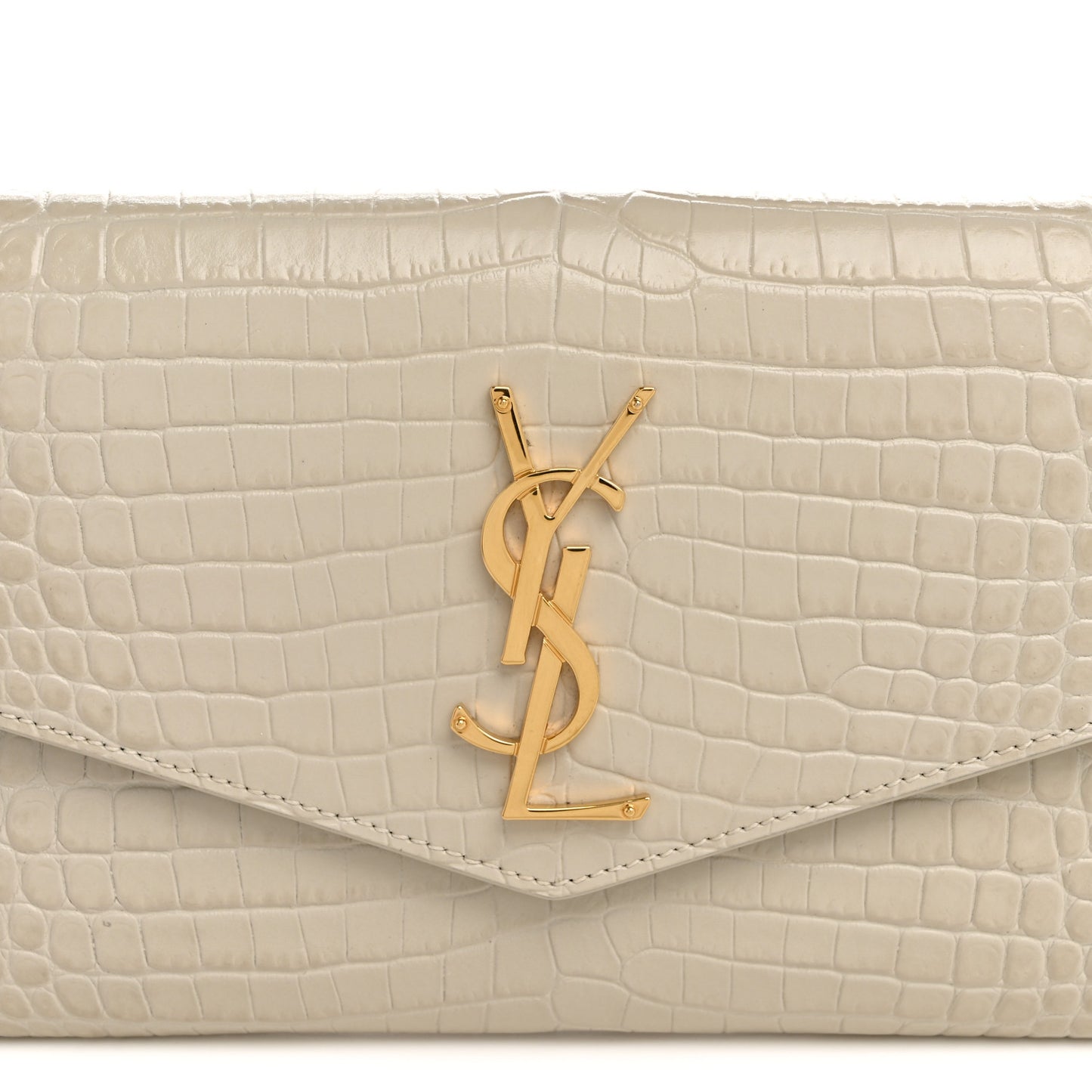 Calfskin Crocodile Embossed Monogram Uptown Chain Wallet Crema Soft