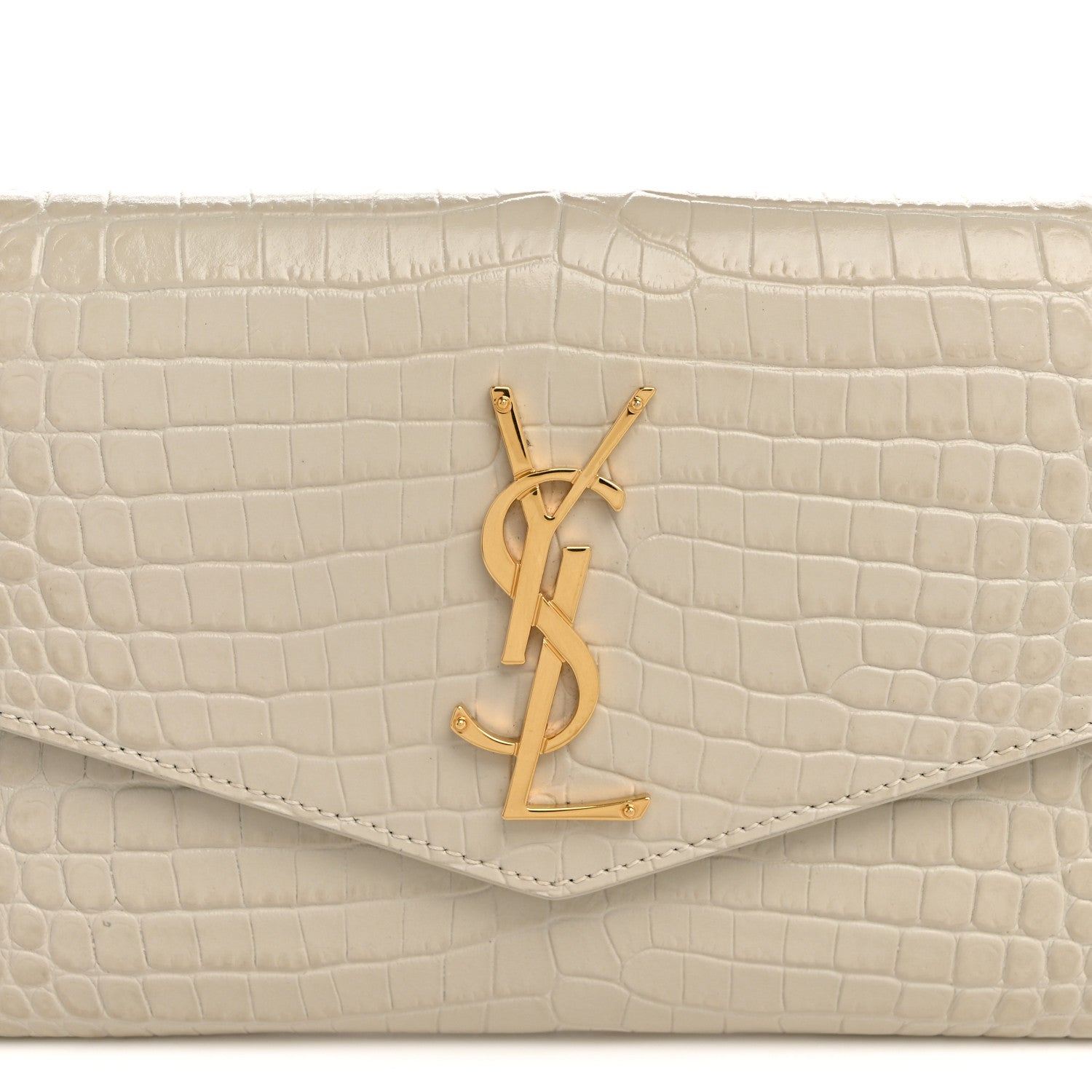 Saint Laurent Calfskin Crocodile Embossed Monogram Uptown Chain Wallet Crema Soft 10 of 13