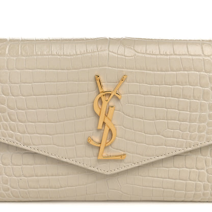 Saint Laurent Calfskin Crocodile Embossed Monogram Uptown Chain Wallet Crema Soft 10 of 13