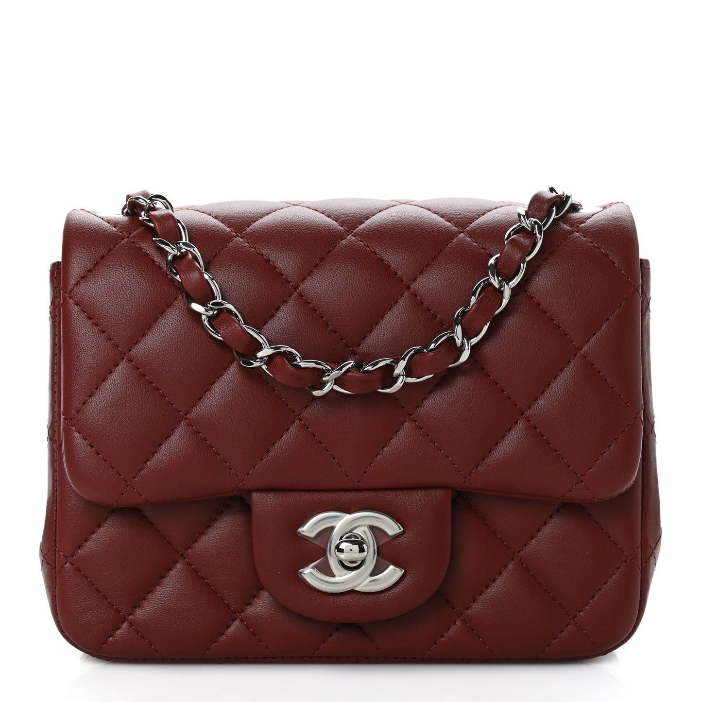 Lambskin Quilted Mini Square Flap Burgundy
