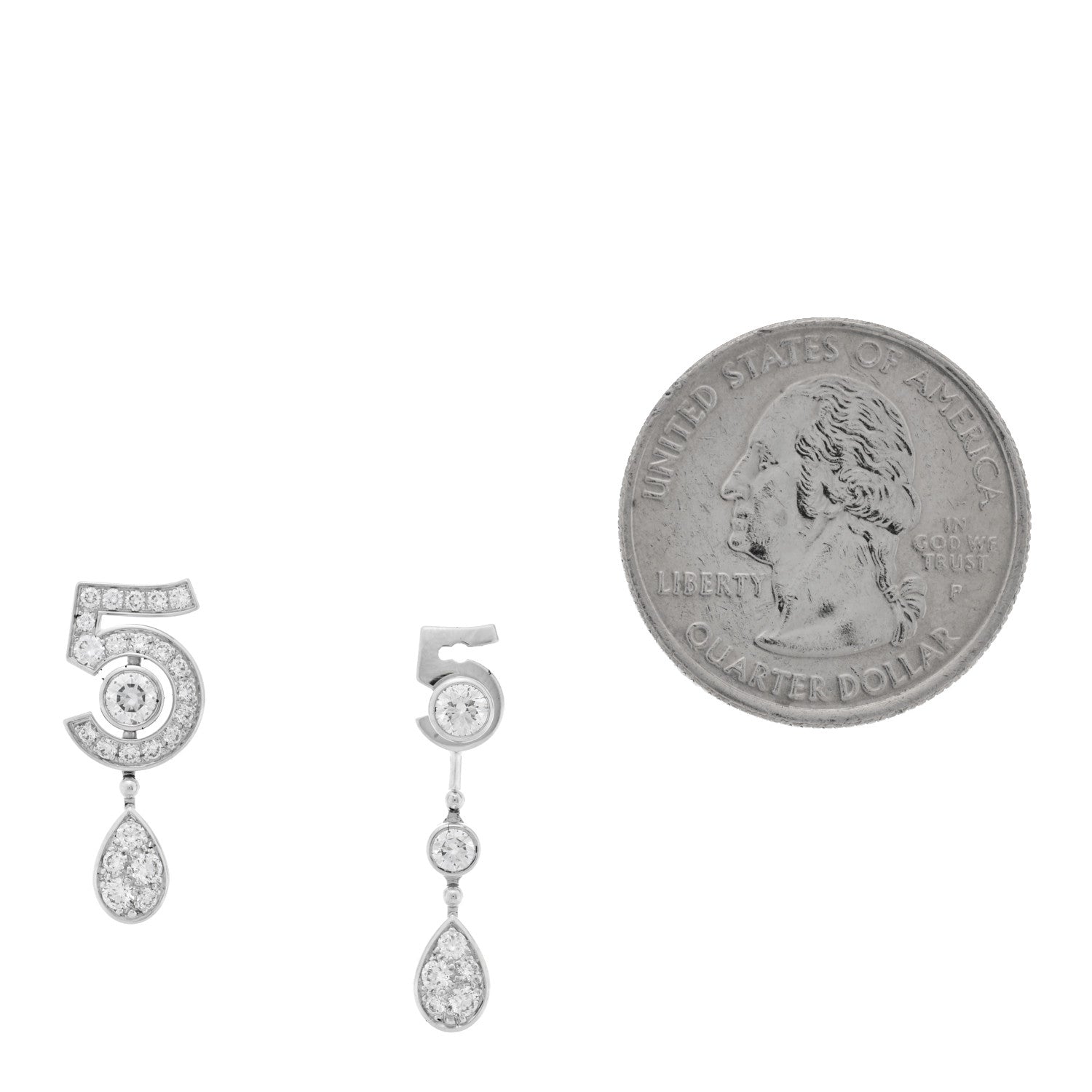 Chanel 18K White Gold Diamond No 5 Transformable Earrings 2 of 5