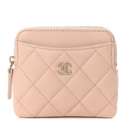 Chanel Caviar Quilted Zip Card Holder Wallet Light Beige 1 of 8