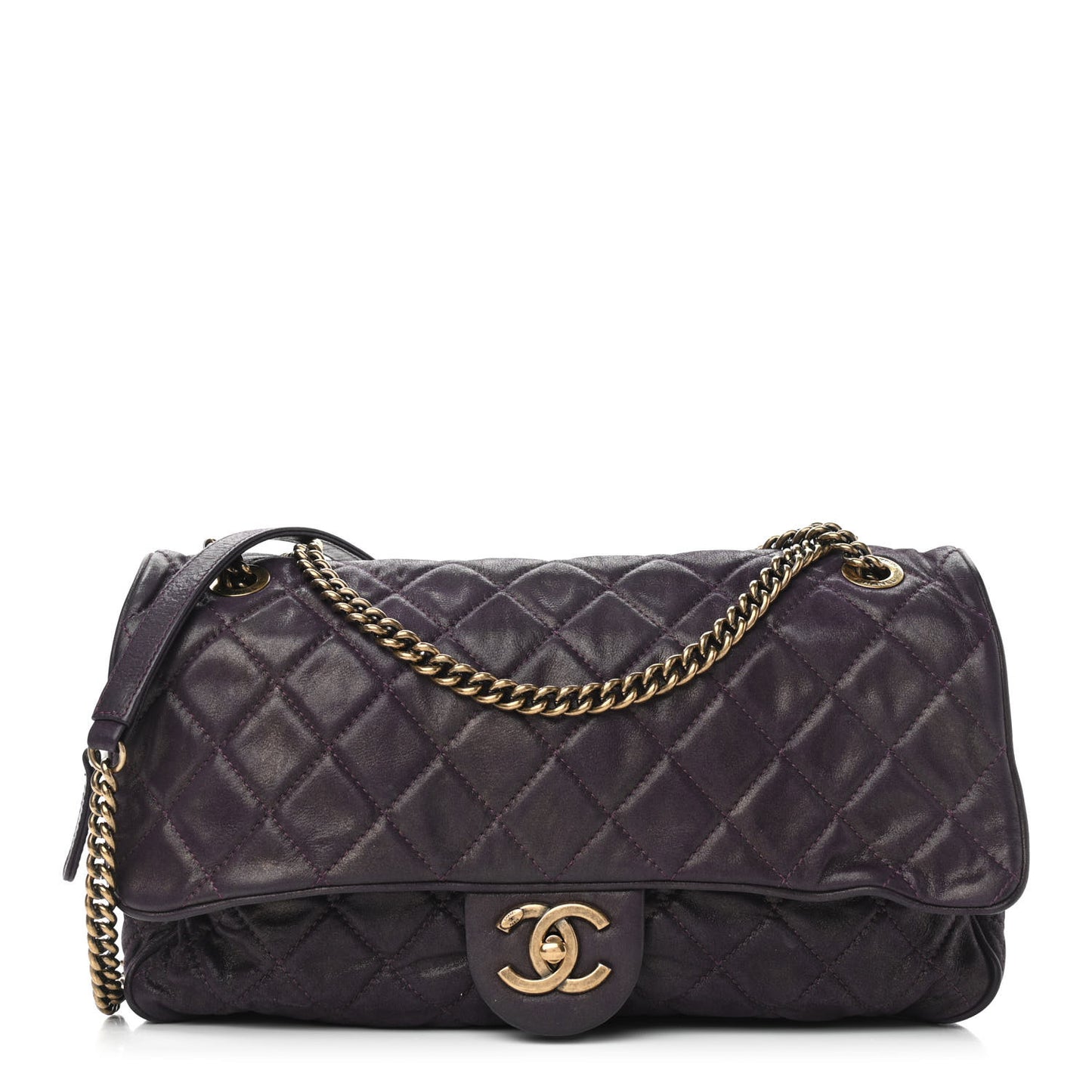 Iridescent Calfskin Quilted Large Shiva Flap Purple