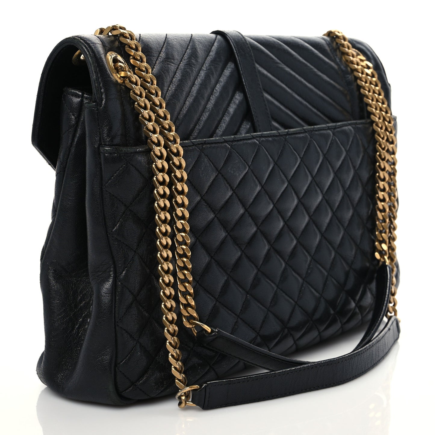 Calfskin Mixed Matelasse Triquilt Large Monogram Satchel Black