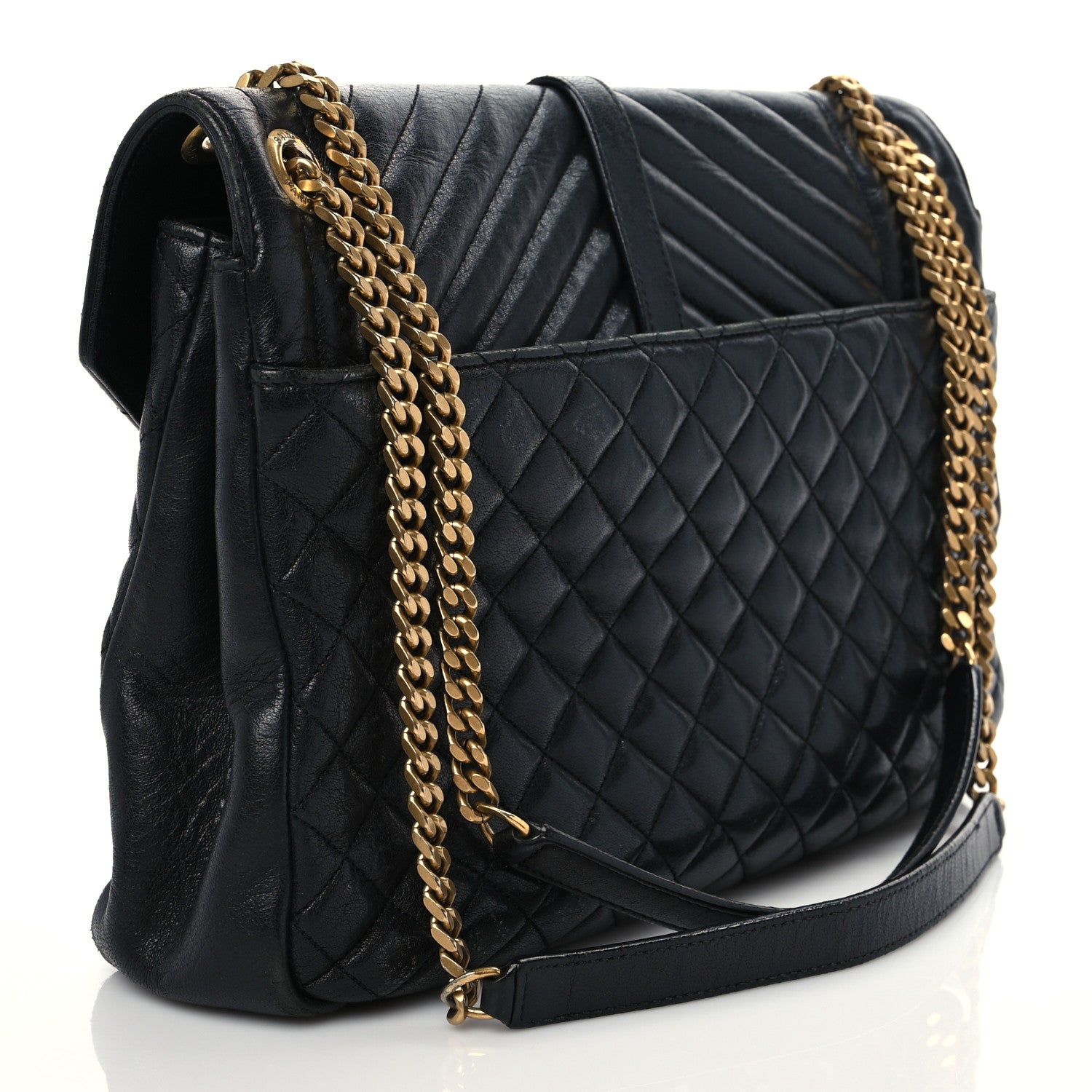 Saint Laurent Calfskin Mixed Matelasse Triquilt Large Monogram Satchel Black 2 of 9