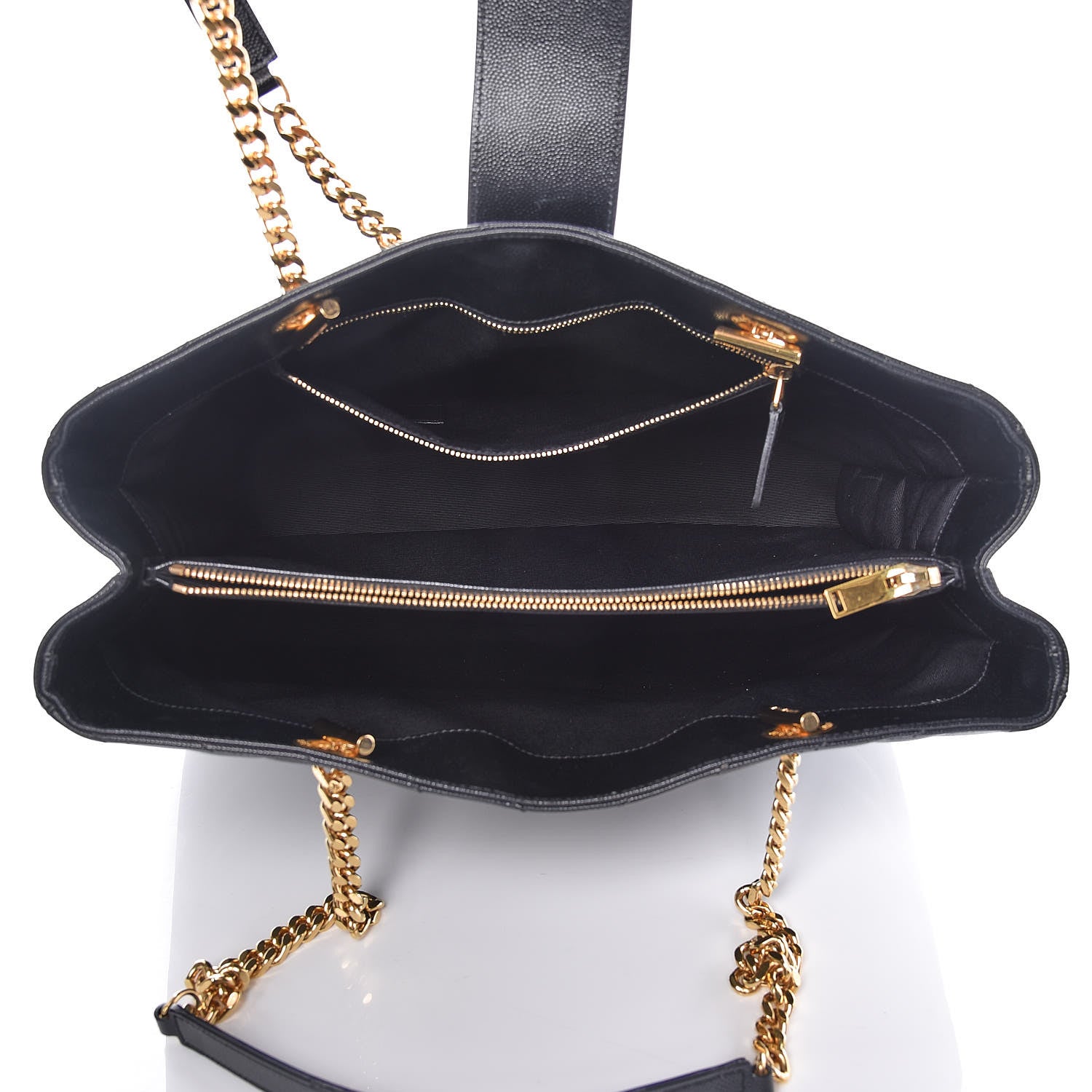 Saint Laurent Grain De Poudre Matelasse Chevron Monogram Shopping Bag Black 7 of 13