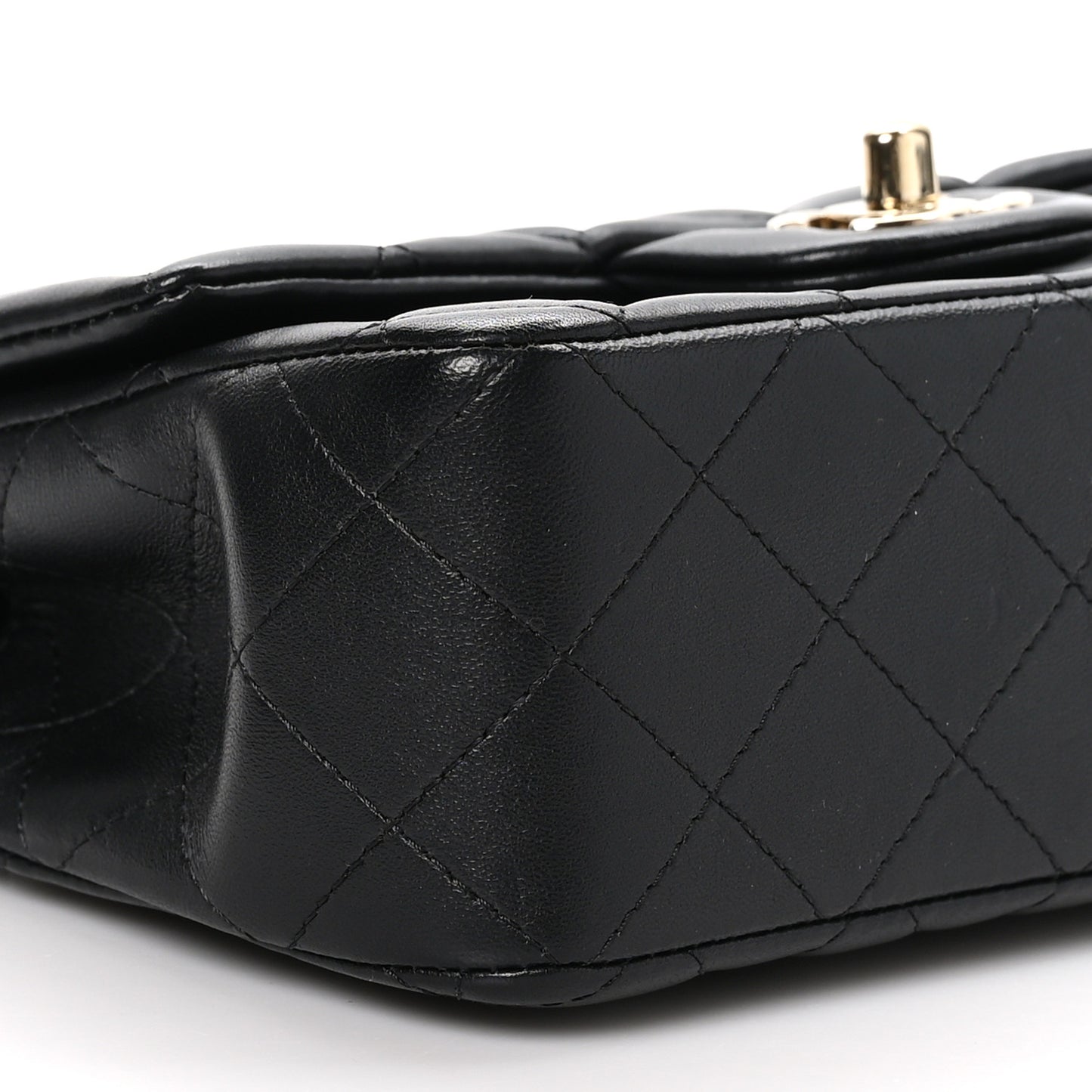 Lambskin Quilted Mini Top Handle Rectangular Flap Black