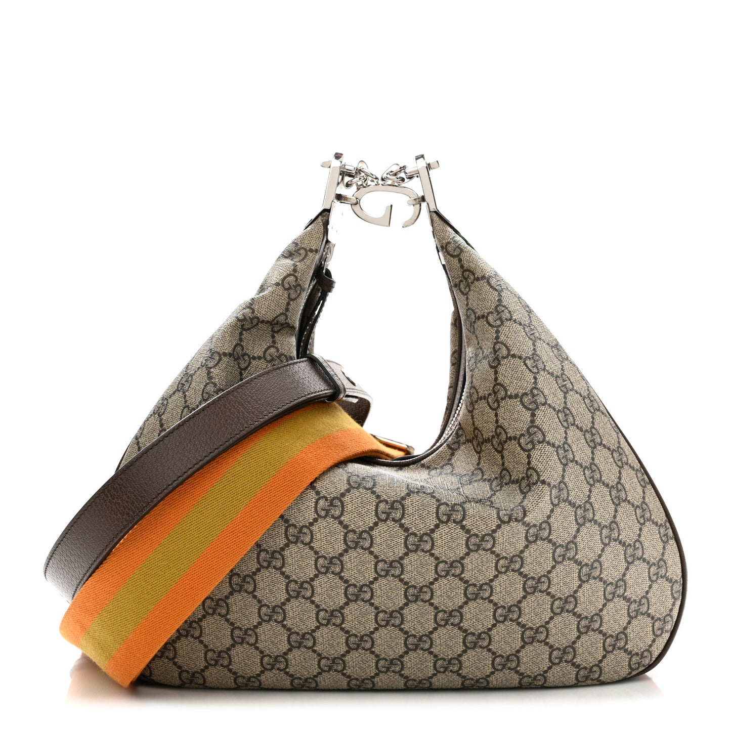 GG Supreme Monogram Textured Calfskin Web Large Attache Shoulder Bag Beige Ebony New Acero