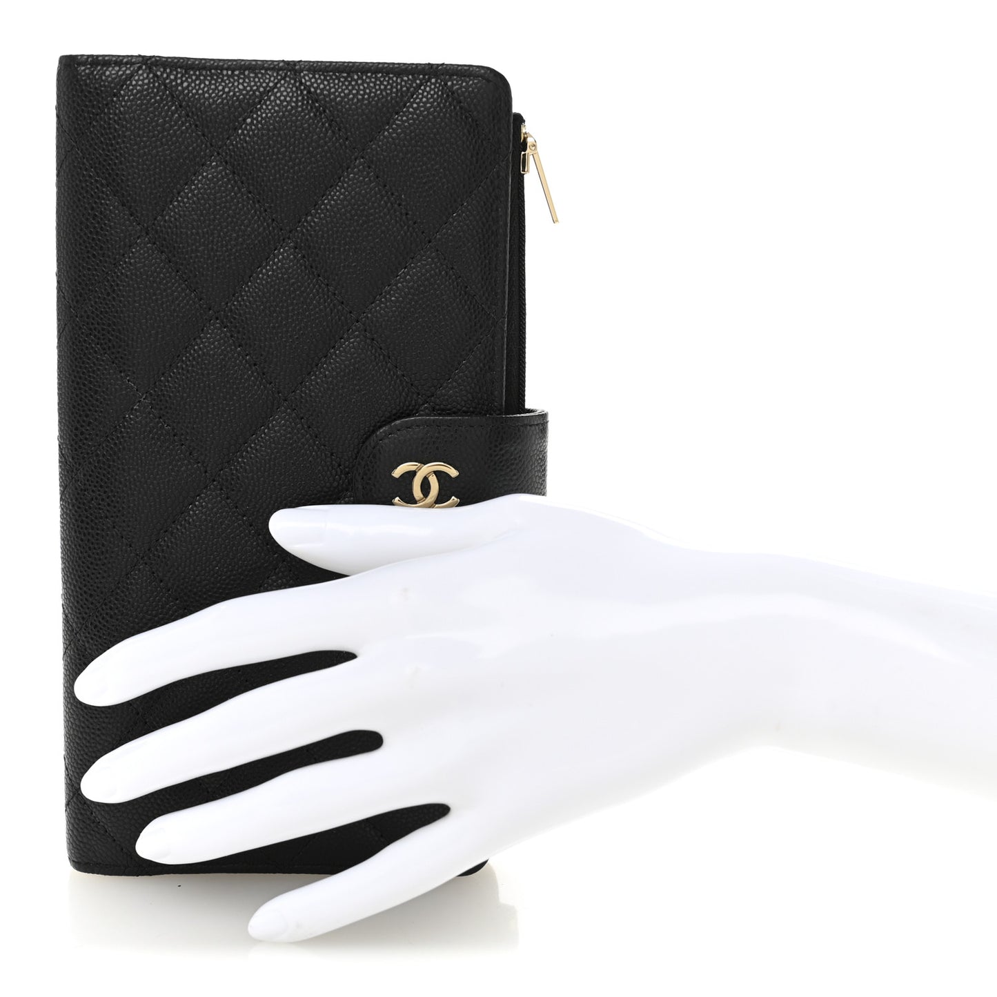 Caviar Quilted Long Zipped Wallet Black