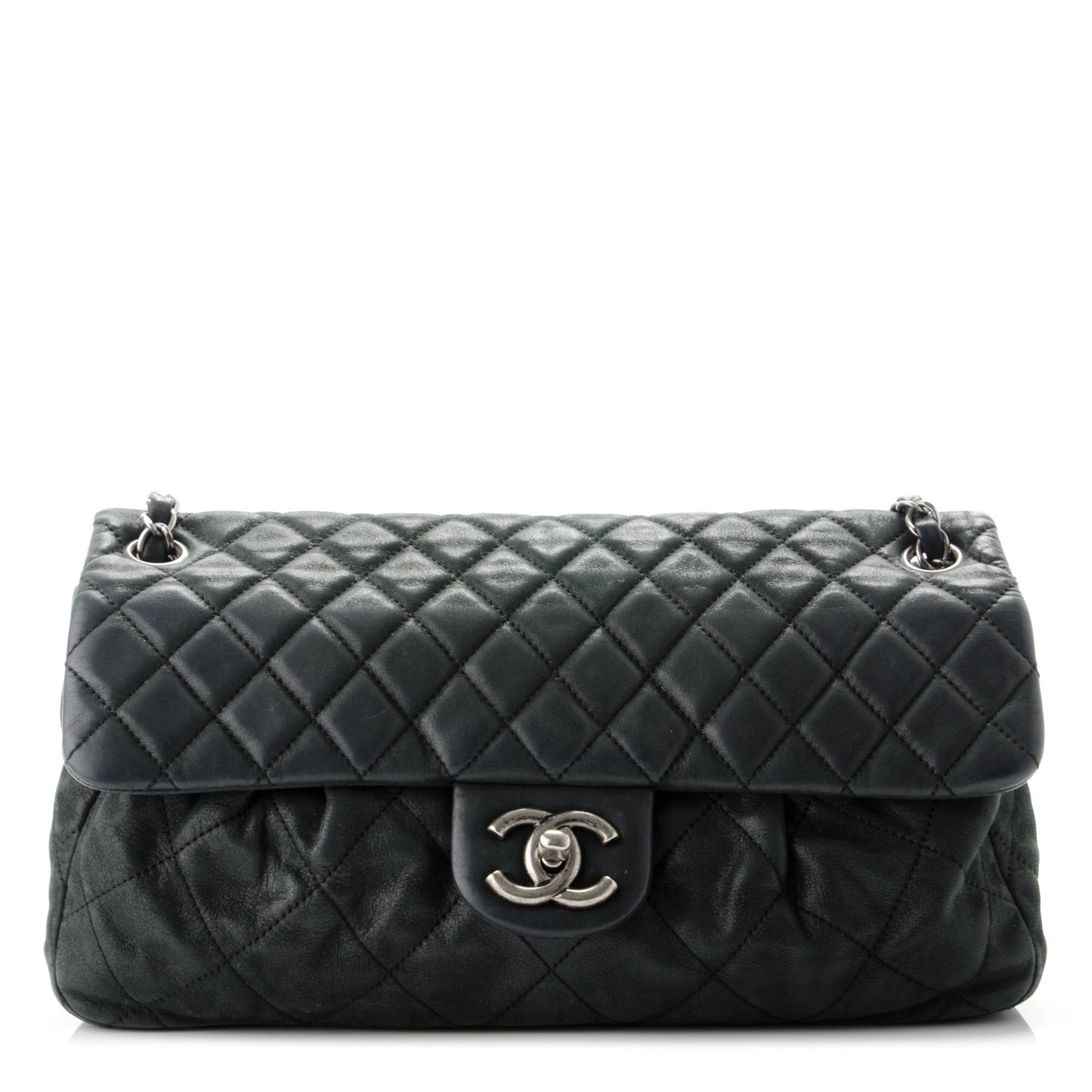 Iridescent Calfskin Large Chic Quilt Flap Black