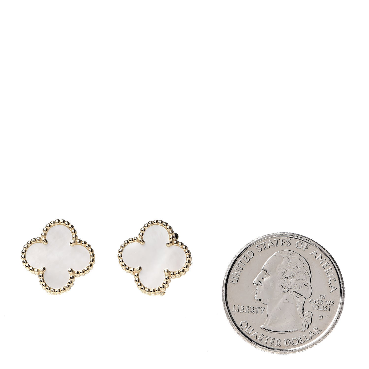 Van Cleef & Arpels 18K Yellow Gold Mother of Pearl Vintage Alhambra Earrings 2 of 6