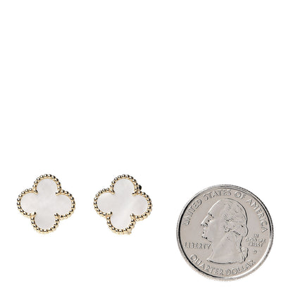 Van Cleef & Arpels 18K Yellow Gold Mother of Pearl Vintage Alhambra Earrings 2 of 6