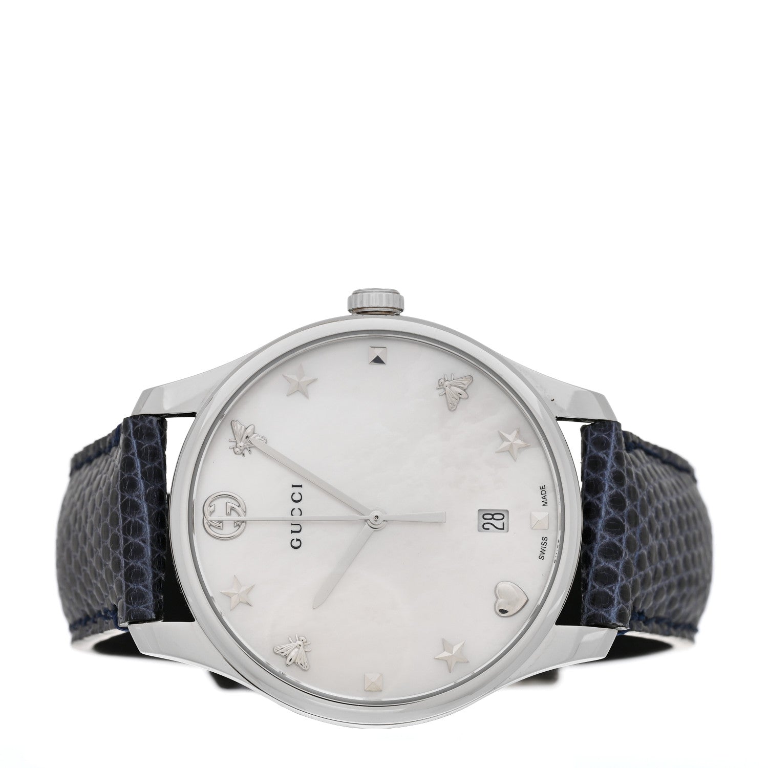 Gucci Stainless Steel Lizard Mother of Pearl 36mm G-Timeless Charm Quartz Watch 2 of 5
