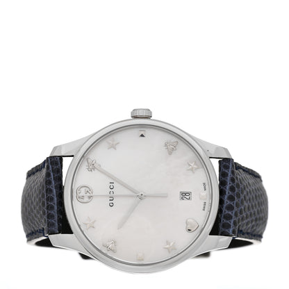 Gucci Stainless Steel Lizard Mother of Pearl 36mm G-Timeless Charm Quartz Watch 2 of 5