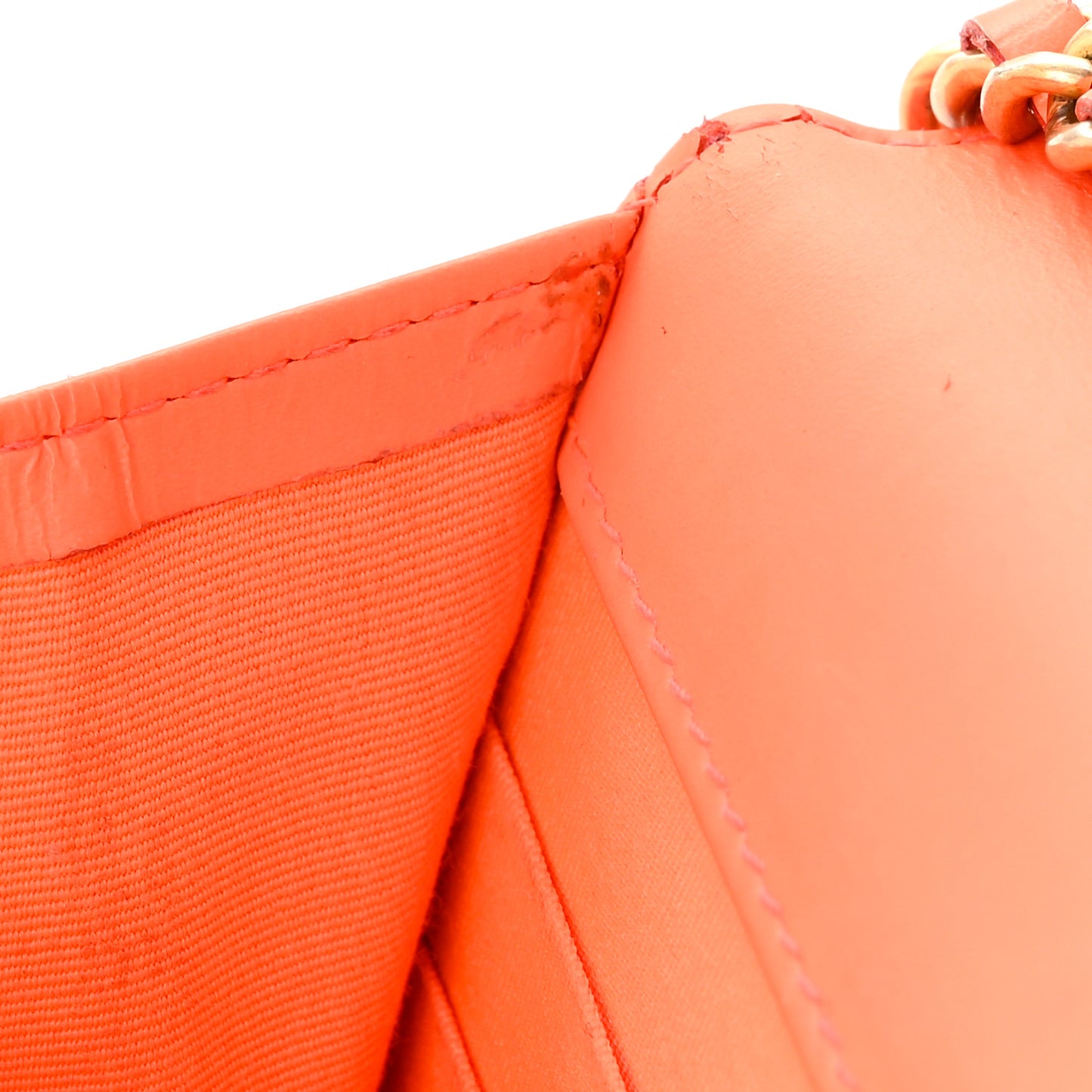Patent Calfskin Quilted Boy Wallet On Chain WOC Orange