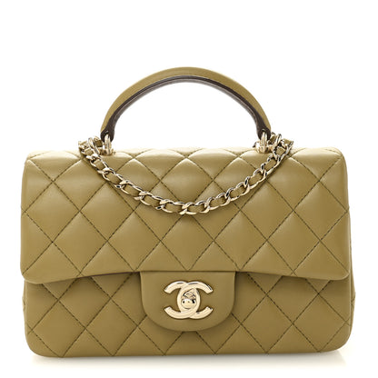 Chanel Lambskin Quilted Bi-Color Mini Top Handle Rectangular Flap Green Brown 1 of 11
