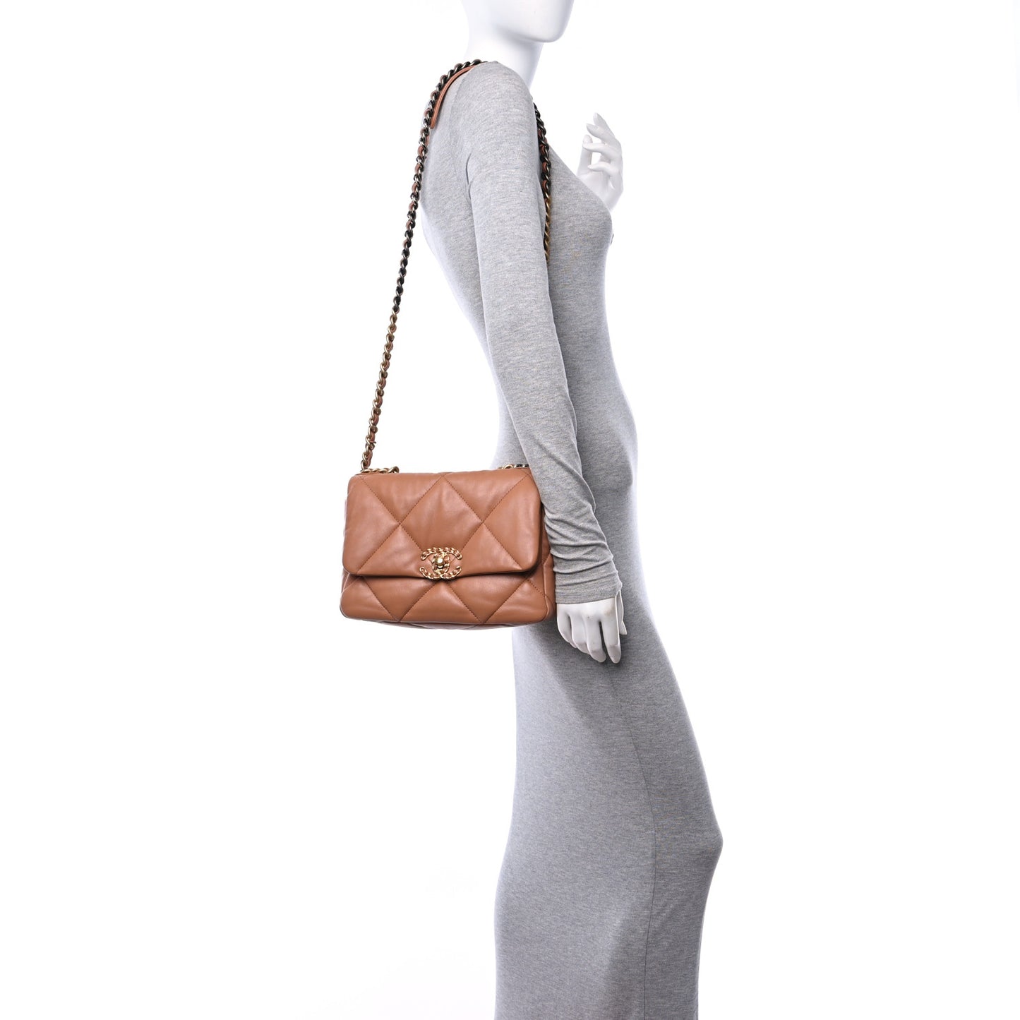 Lambskin Quilted Medium Chanel 19 Flap Brown