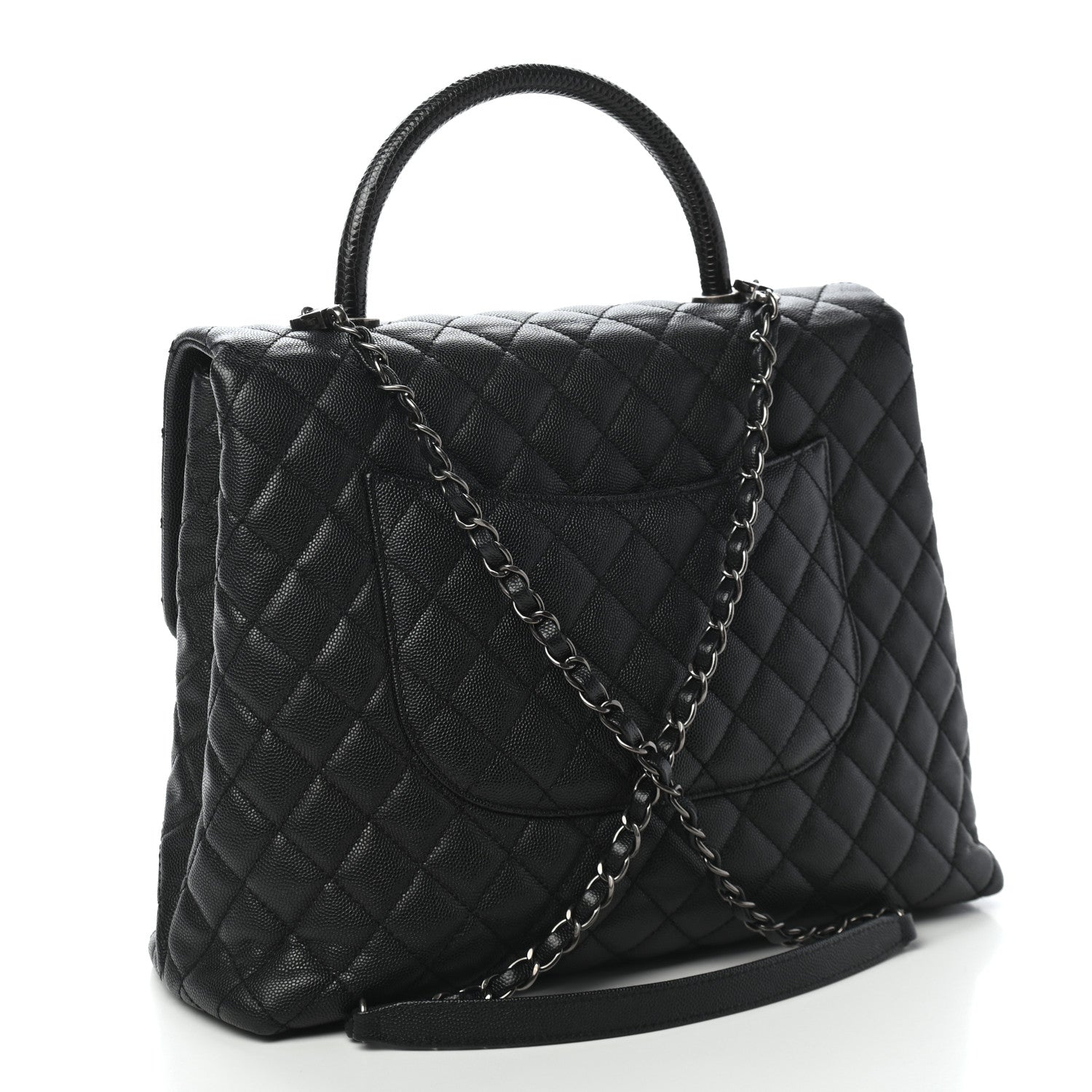 Chanel Caviar Lizard Quilted Large Coco Handle Flap Black 2 of 9