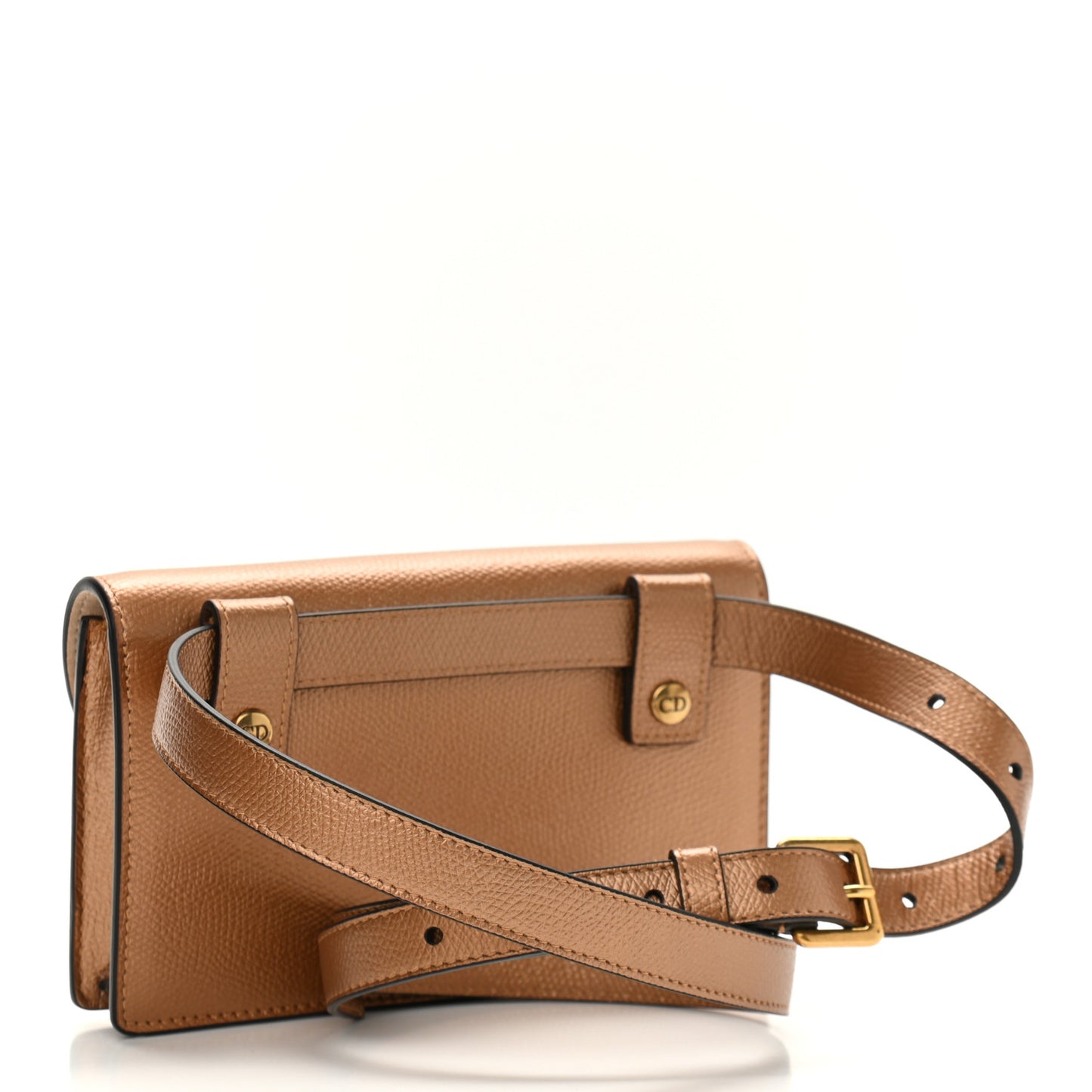 Metallic Grained Calfskin Saddle Belt Bag Gold