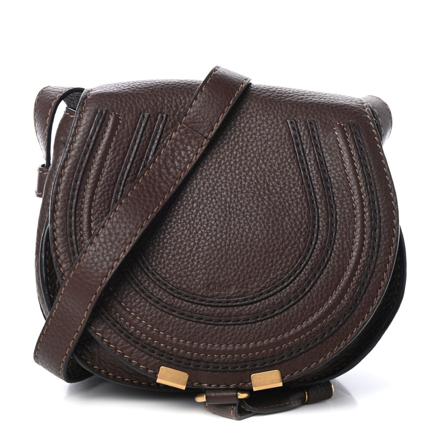Calfskin Mini Marcie Round Crossbody Bag Coffee Shot