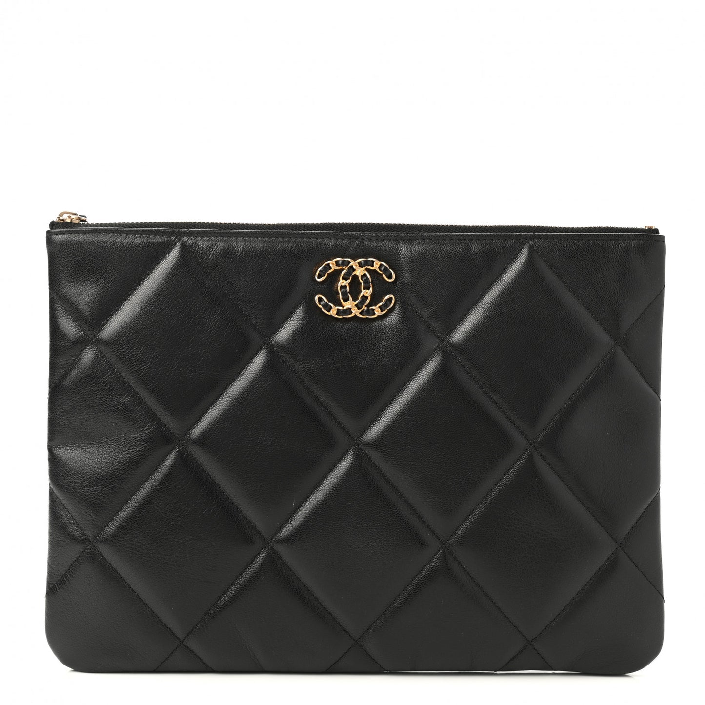 Goatskin Quilted Large Chanel 19 Cosmetic Case Black