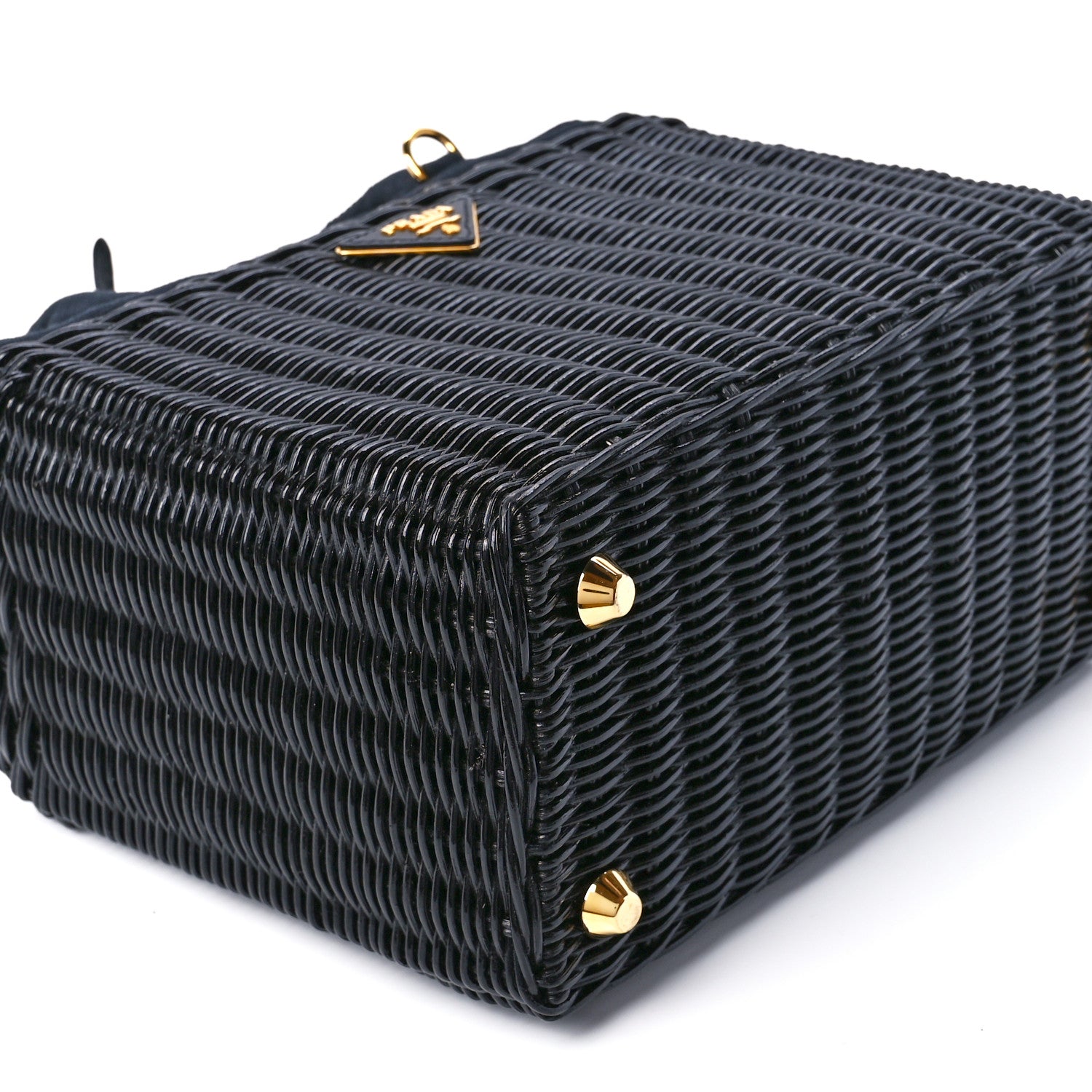 Prada Wicker Canvas Shoulder Bag Black 10 of 11