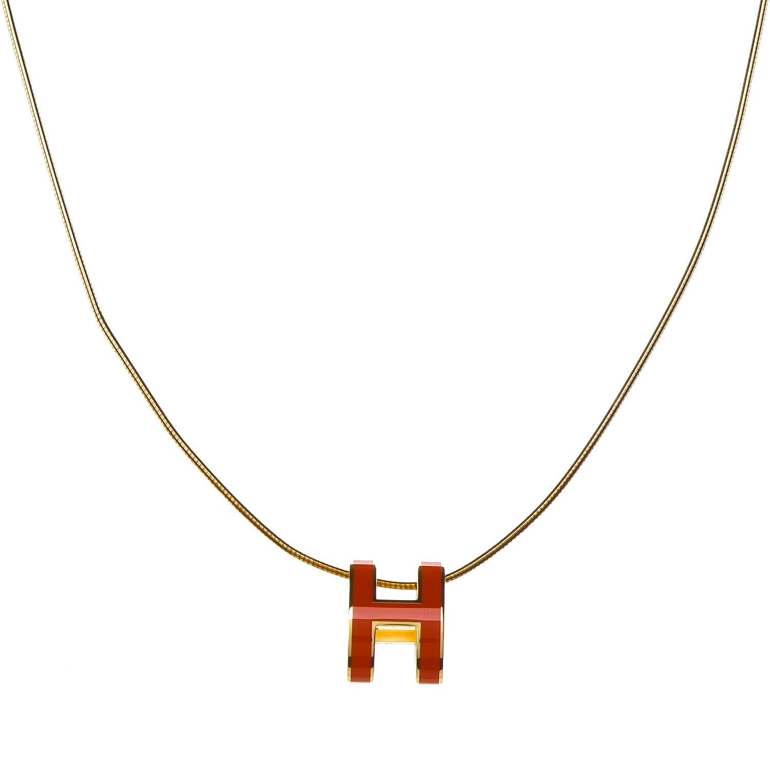Hermes Lacquered Gold Pop H Pendant Necklace Orange Fonce 1 of 7