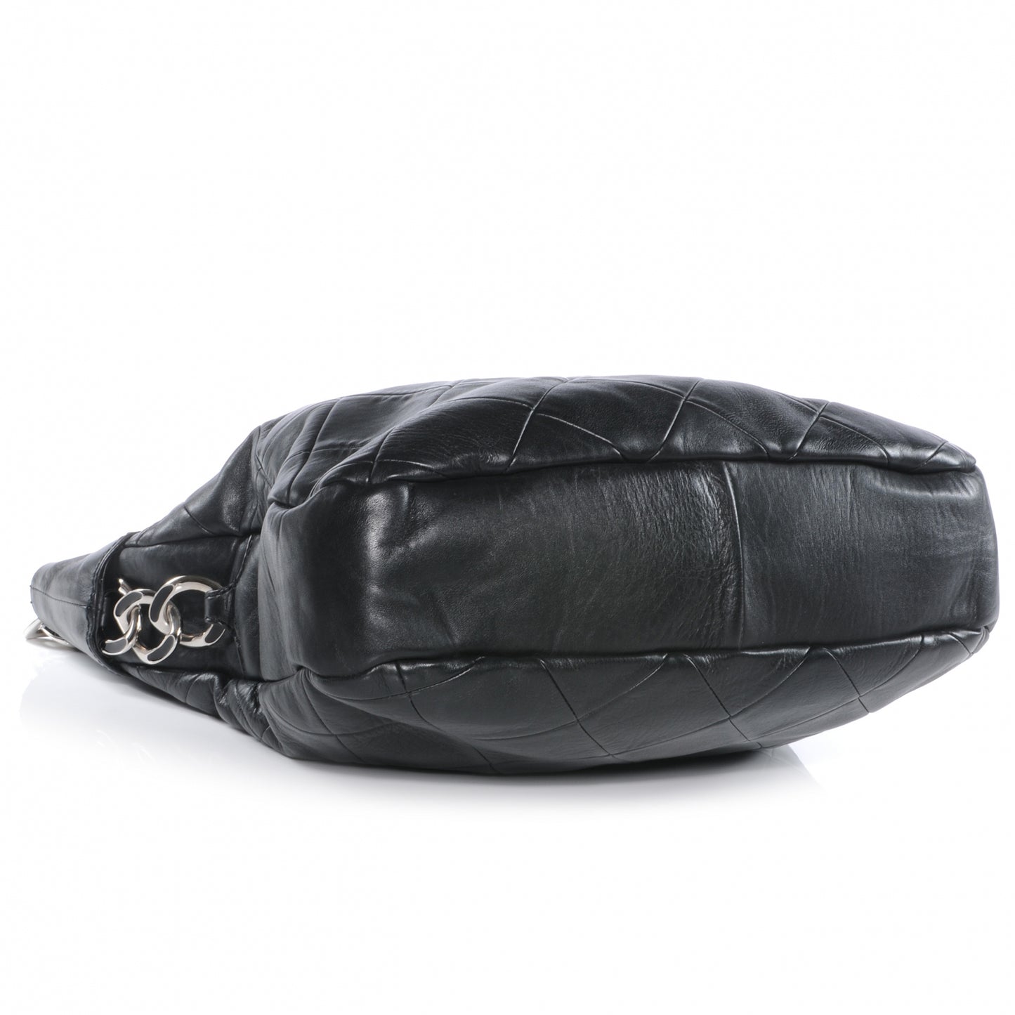 Calfskin Quilted Chain Hobo Black