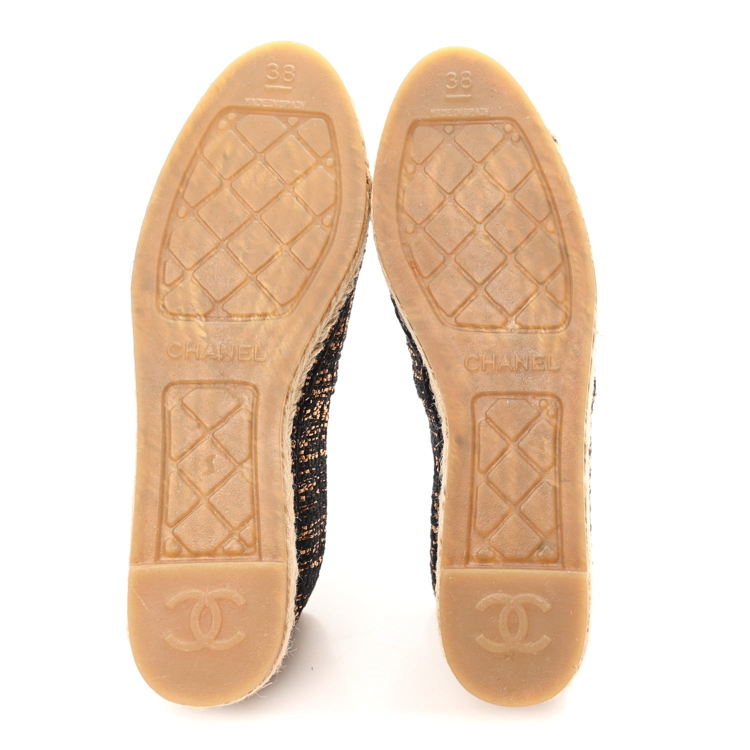 Chanel Metallic Tweed Grosgrain CC Espadrilles 38 Gold Black 6 of 11