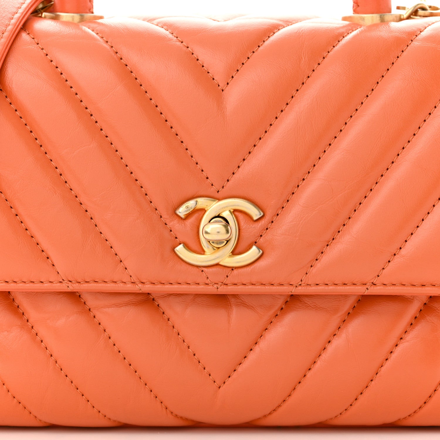 Chanel Calfskin Chevron Quilted Mini Coco Handle Flap Orange 8 of 10