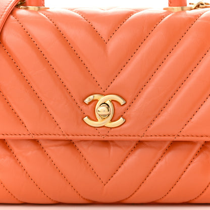 Chanel Calfskin Chevron Quilted Mini Coco Handle Flap Orange 8 of 10