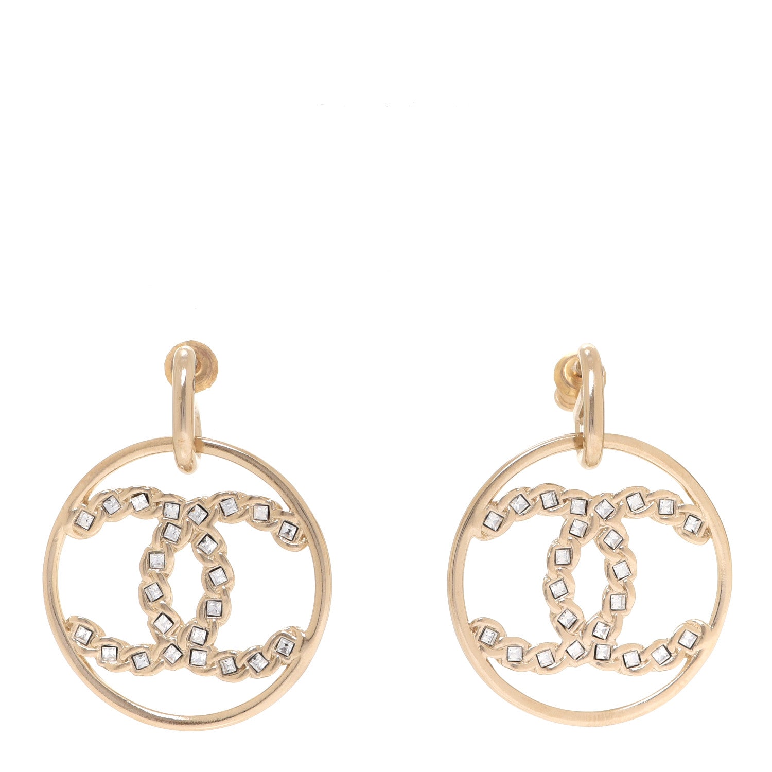 Chanel Baguette Crystal High Society CC Drop Earrings Gold 1 of 5