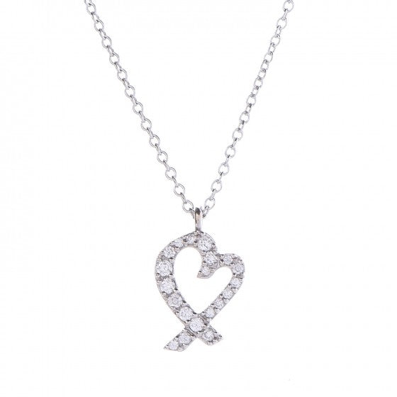 18K White Gold Diamond Mini Paloma Picasso Loving Heart Pendant Necklace