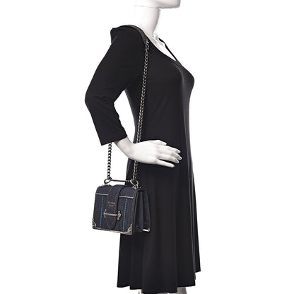 Prada Denim City Calf Cahier Bag Blue Black 2 of 9