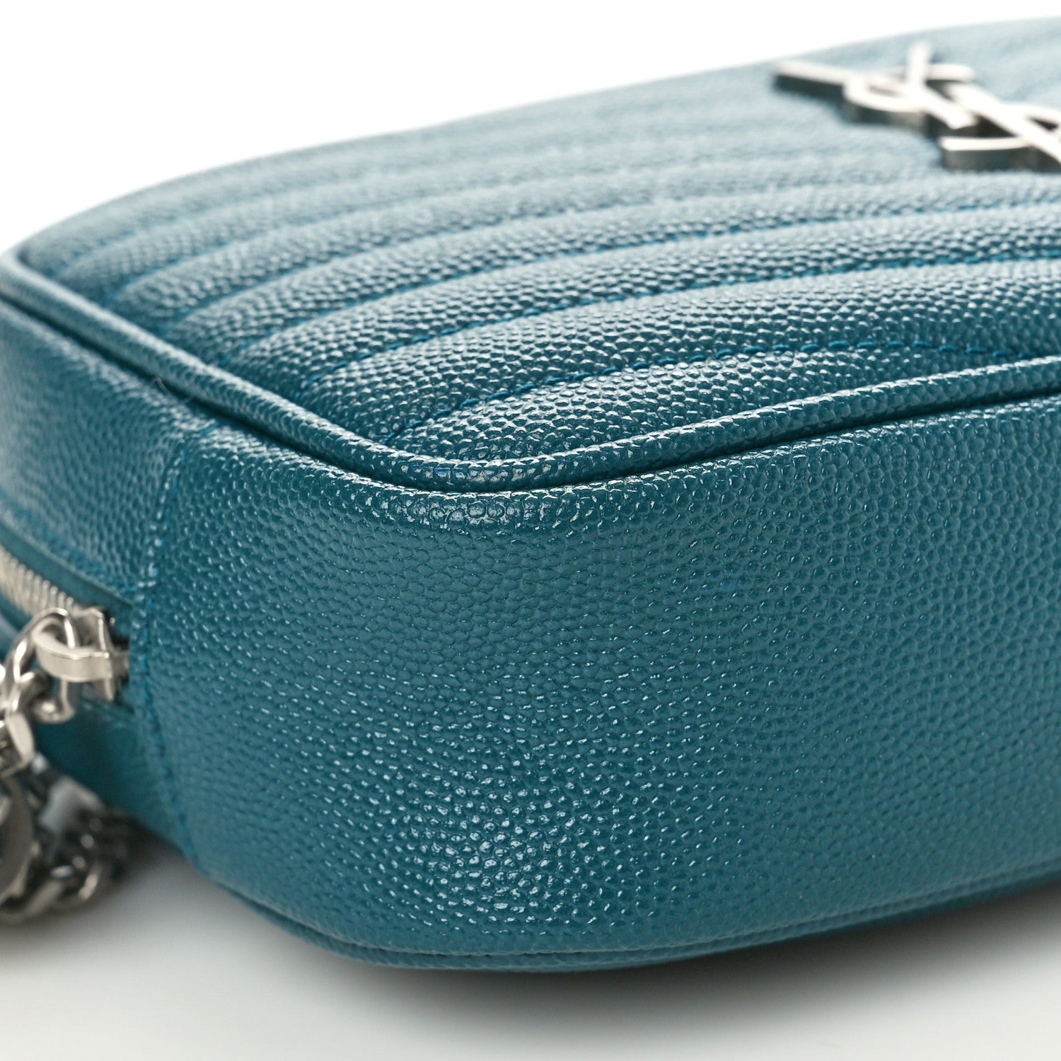 Saint Laurent Grain De Poudre Matelasse Monogram Mini Lou Camera Bag Petrol Green 9 of 11