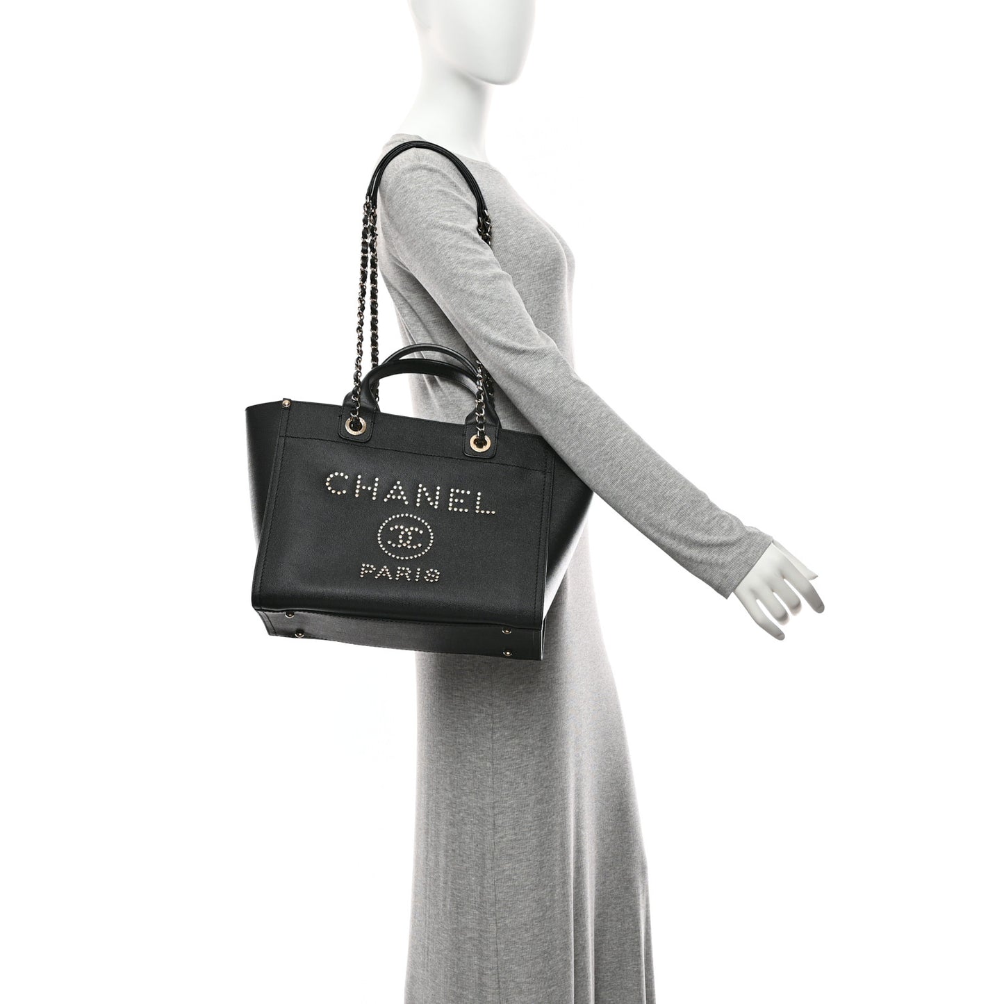 Caviar Small Studded Deauville Tote Black