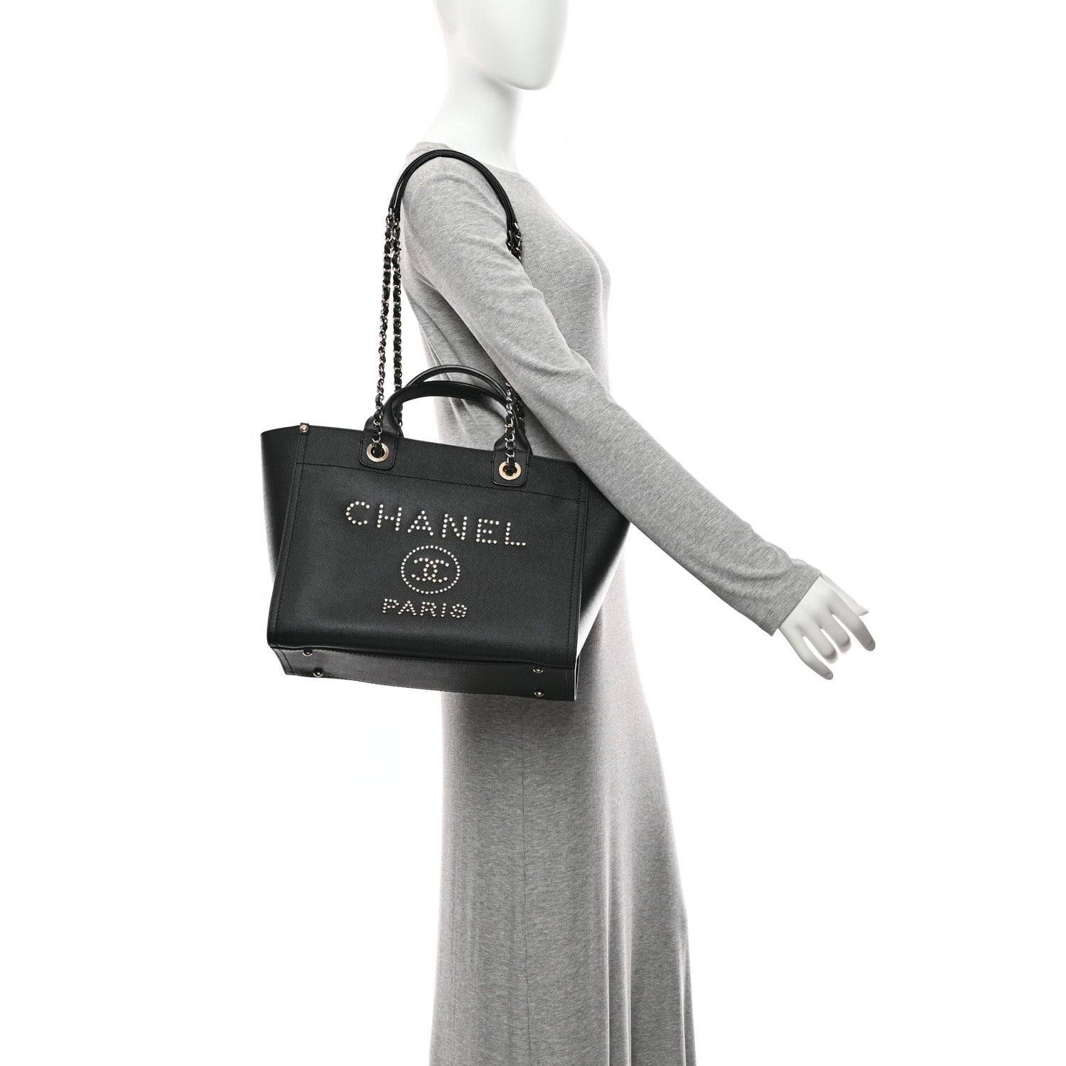Chanel Caviar Small Studded Deauville Tote Black 2 of 10