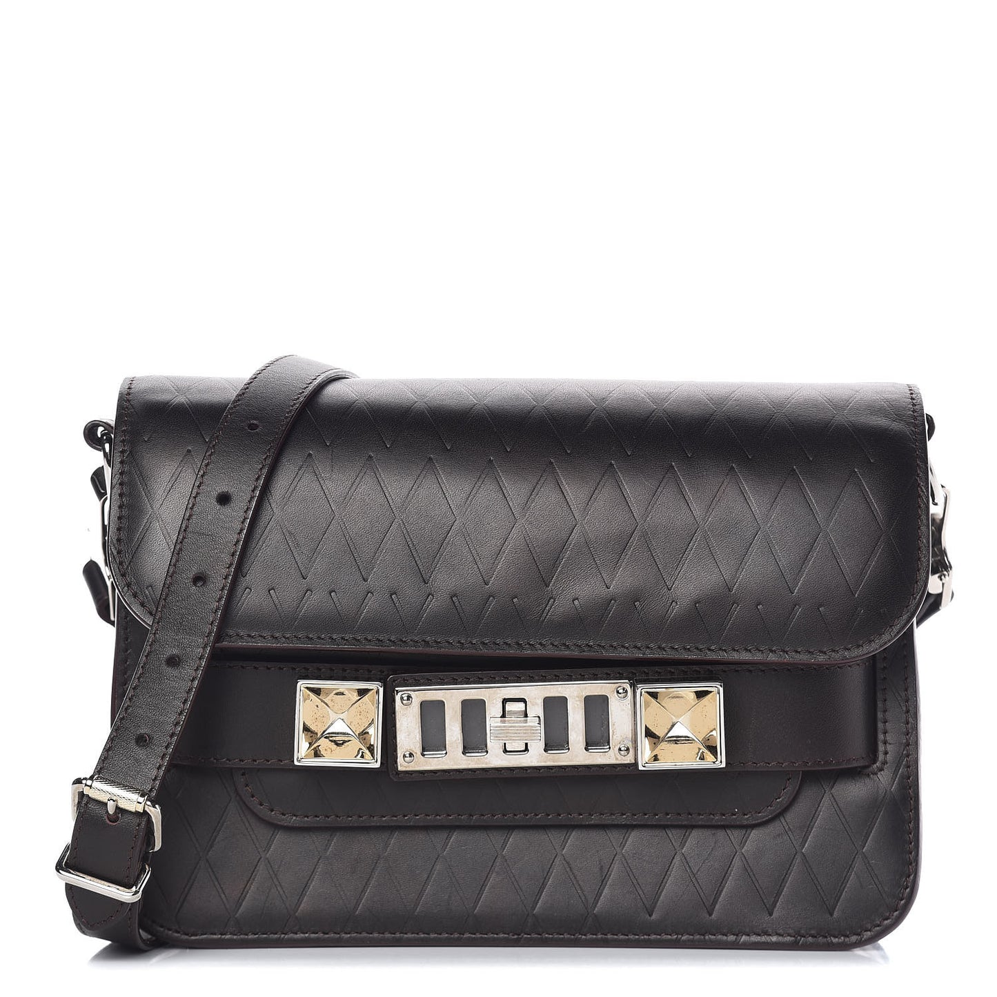 Diamond Calfskin Embossed Mini PS11 Classic Shoulder Bag Dark Brown