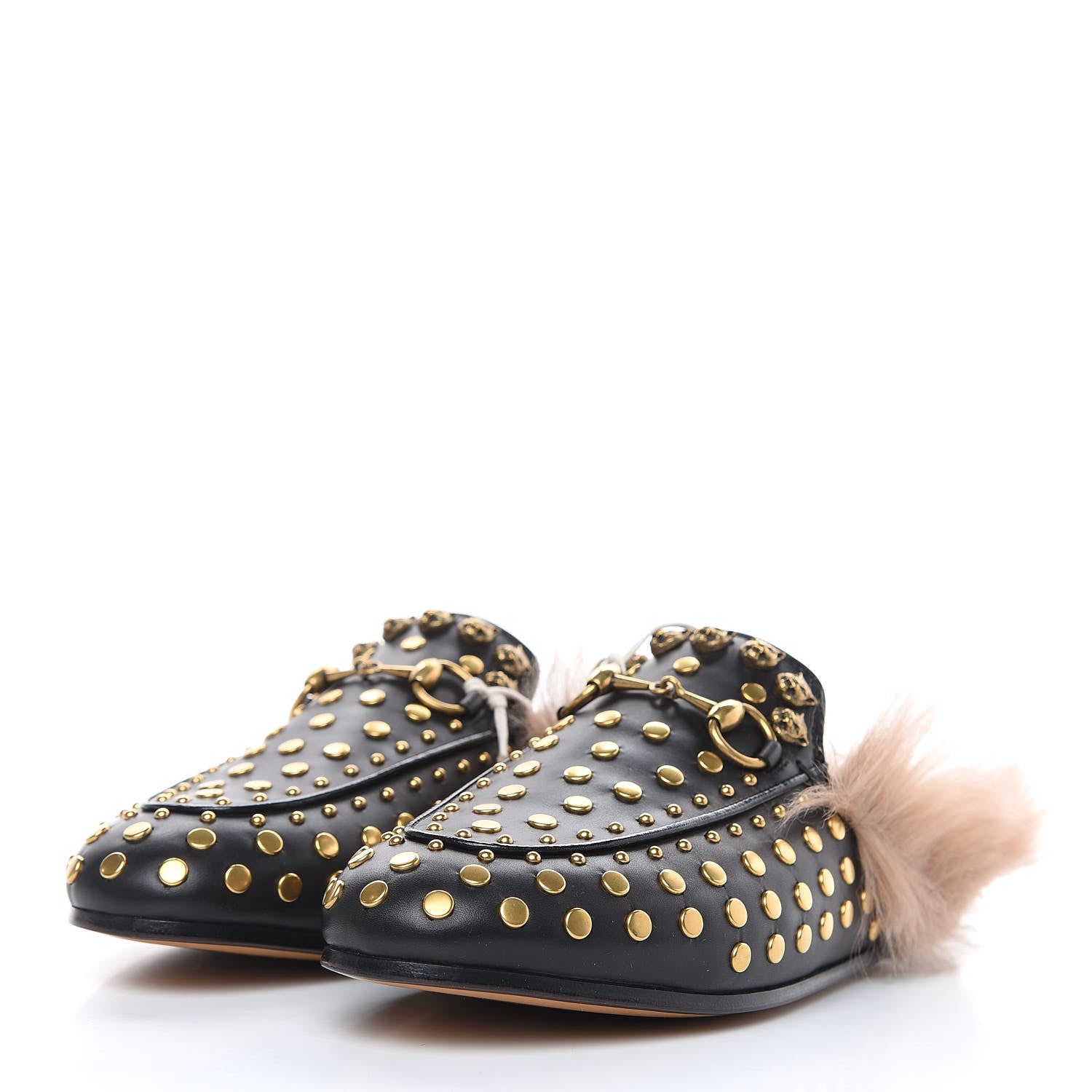 Gucci Calfskin Lambswool Studded Womens Princetown Slippers 36 Black 3 of 8