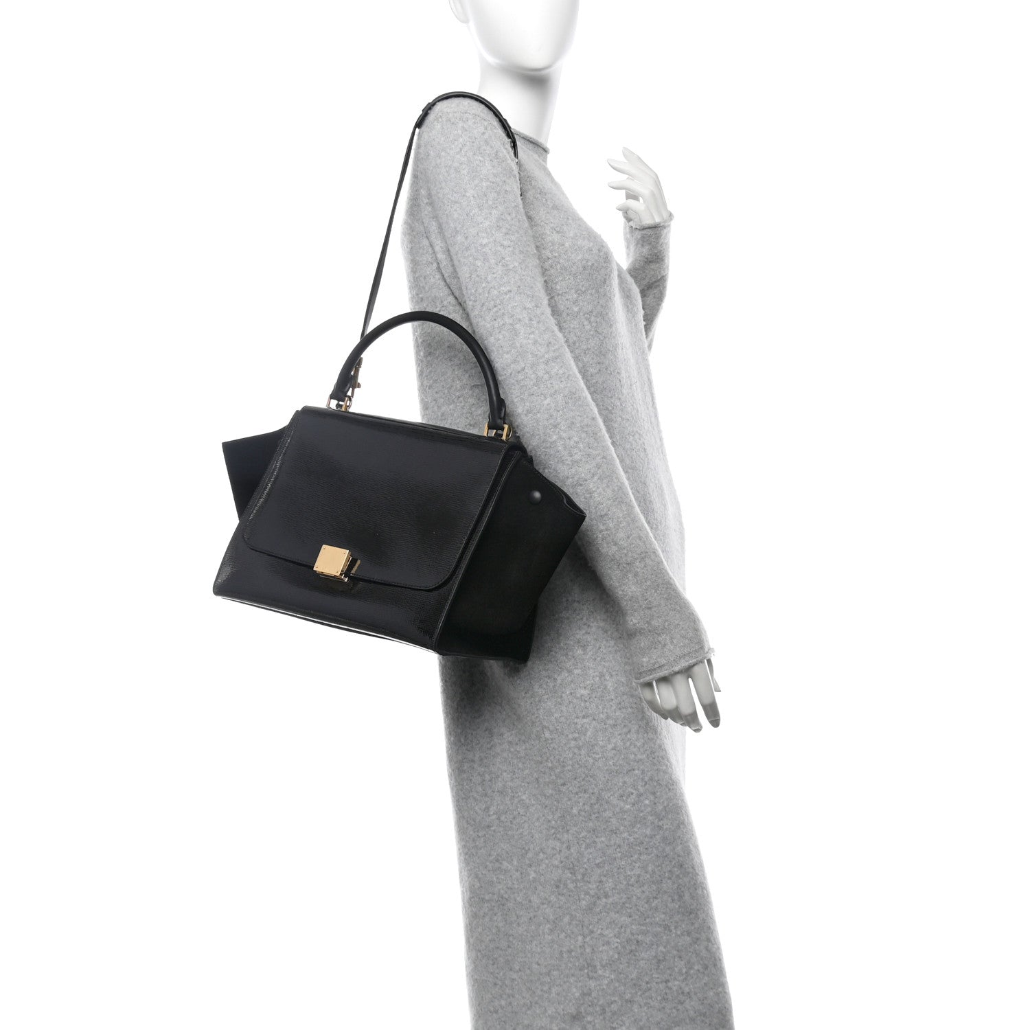Celine Patent Suede Medium Trapeze Black 2 of 9