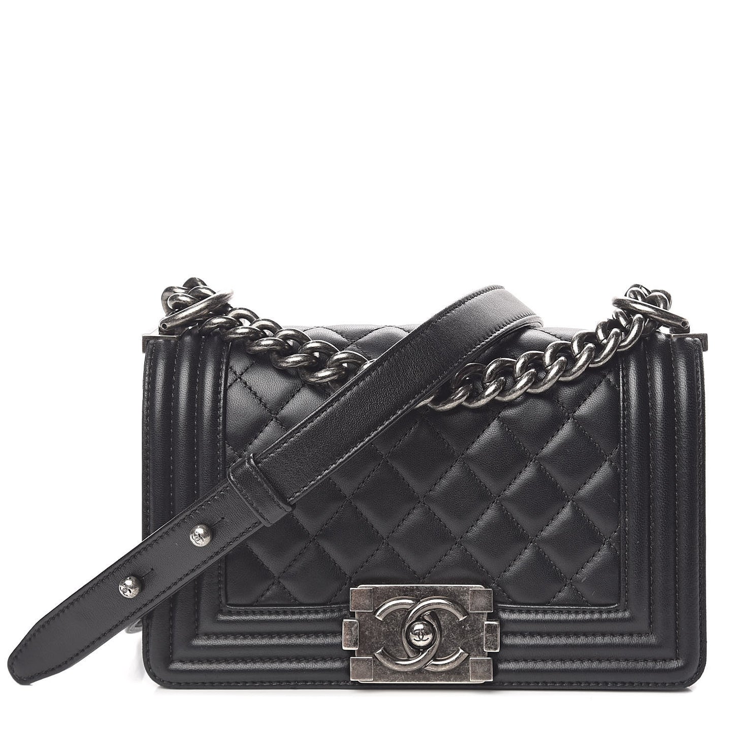 Lambskin Quilted Small Boy Flap Black