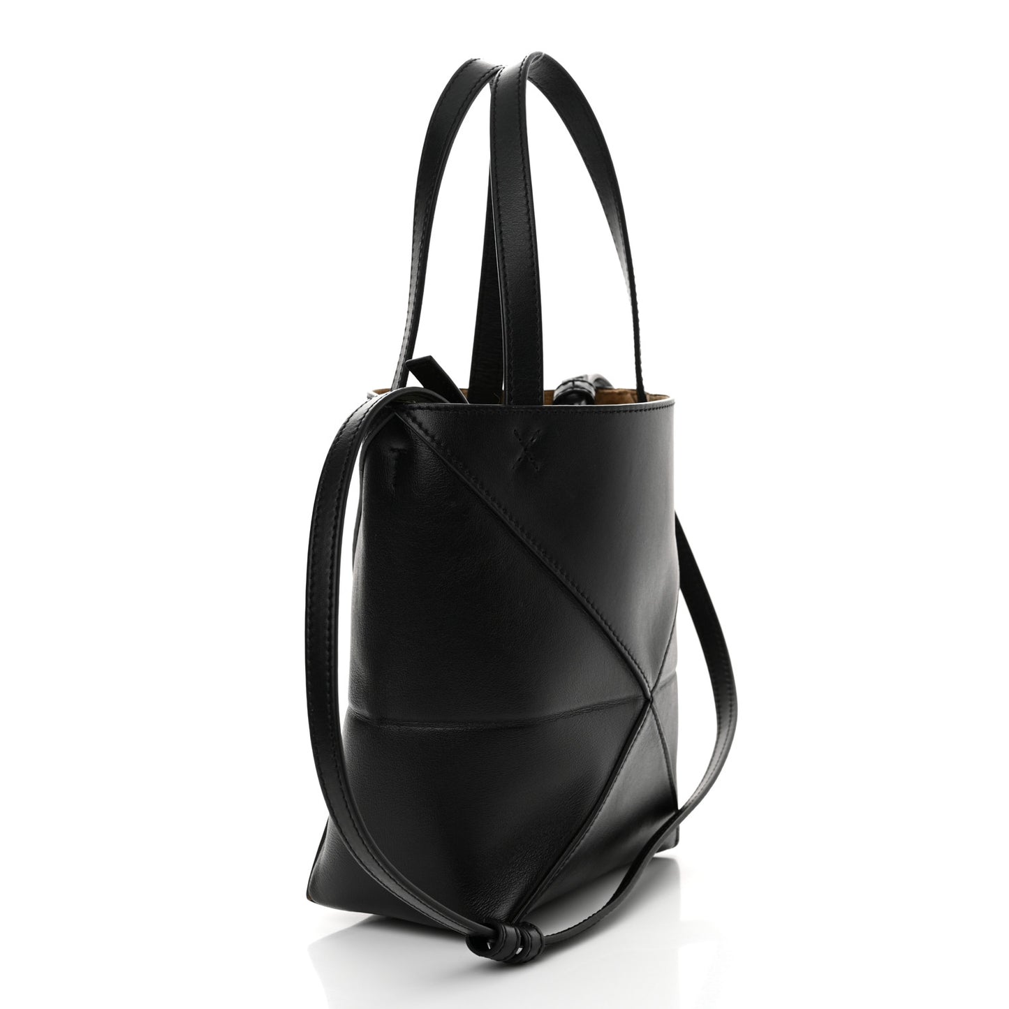 Shiny Calfskin Mini Puzzle Fold Tote Black