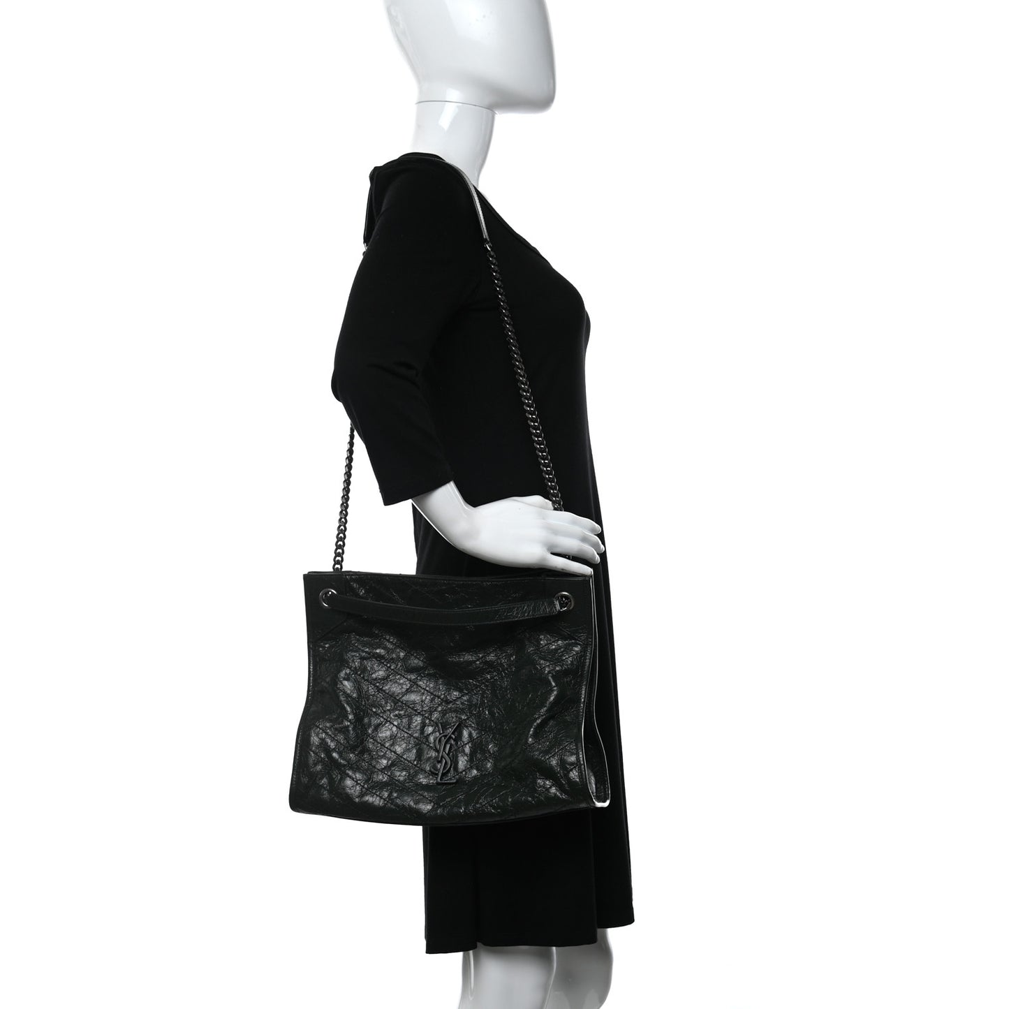 Crinkled Calfskin Matelasse Monogram Medium Niki Shopper Tote New Vert