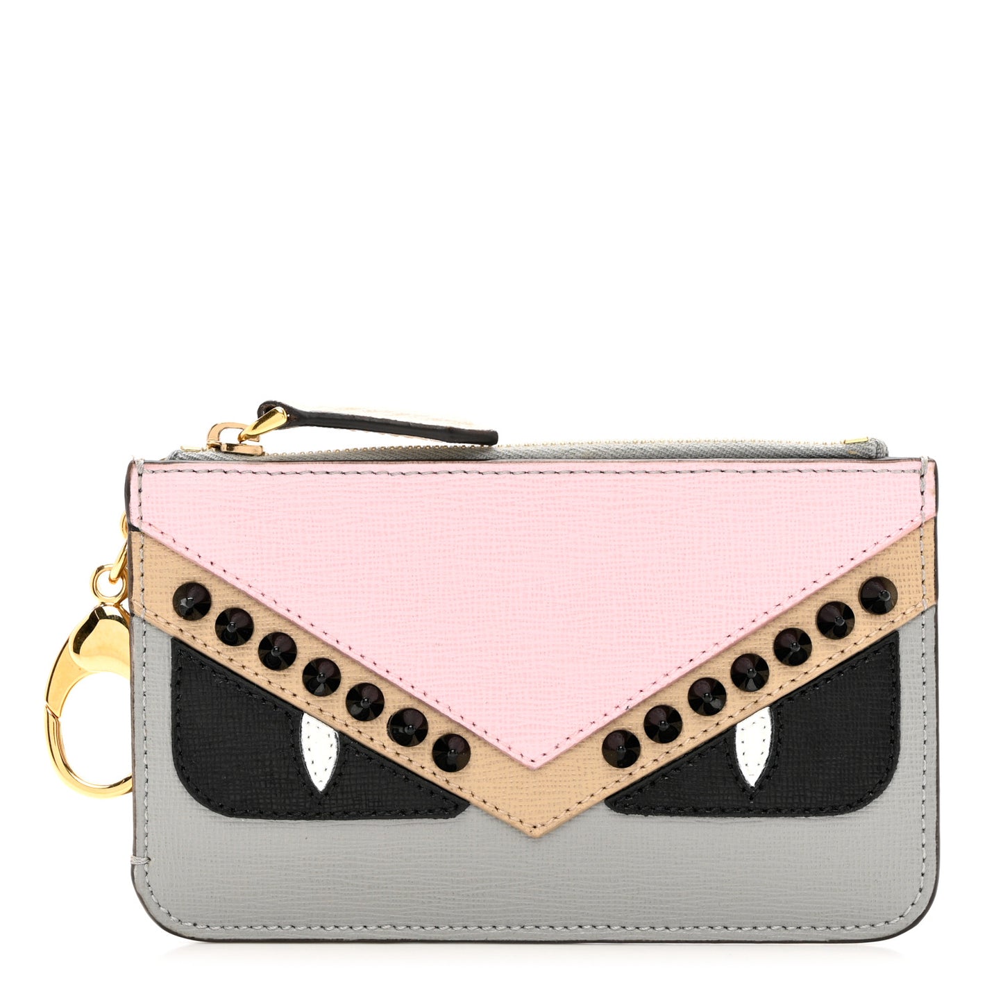 Vitello Elite Monster Eyes Studded Zip Pouch Ghiaccio Black Multicolor