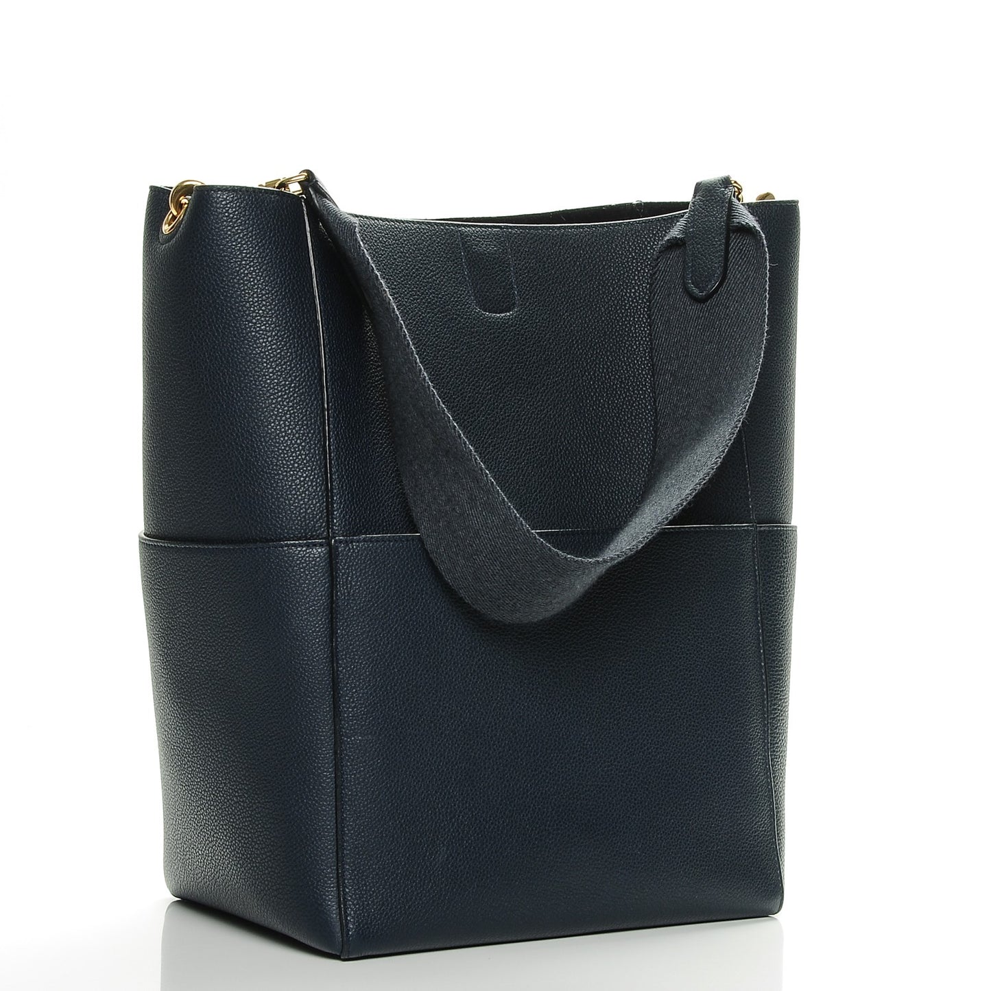 Soft Grained Calfskin Sangle Bucket Bag Navy Blue