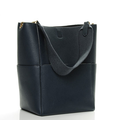 Celine Soft Grained Calfskin Sangle Bucket Bag Navy Blue 3 of 6