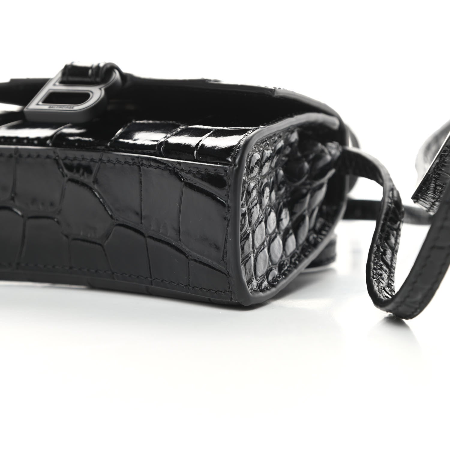 Balenciaga Shiny Calfskin Monochrome Crocodile Embossed Hourglass Top Handle Bag Mini Black 10 of 12