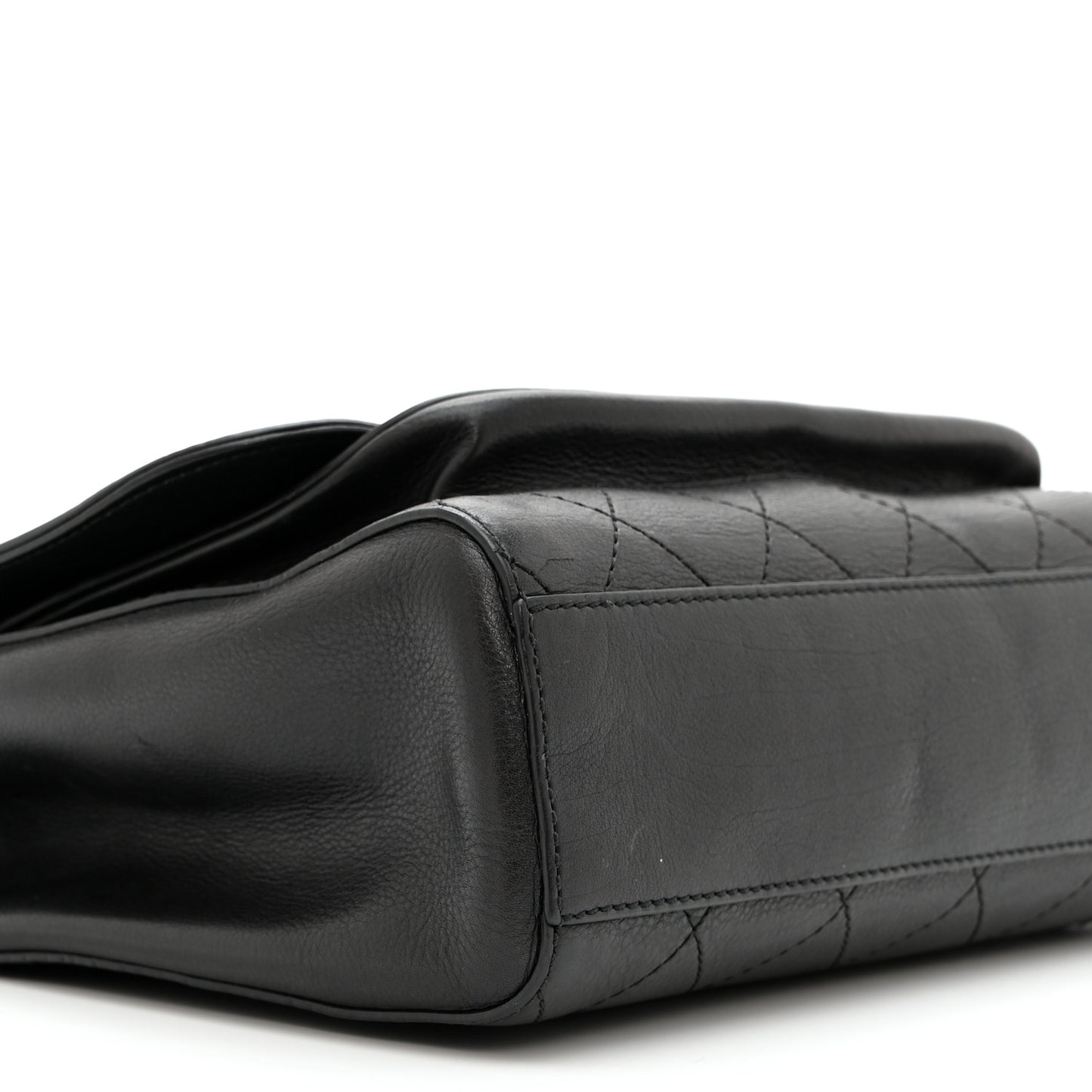 Calfskin Stitched Medium Covered CC Flap Bag Black